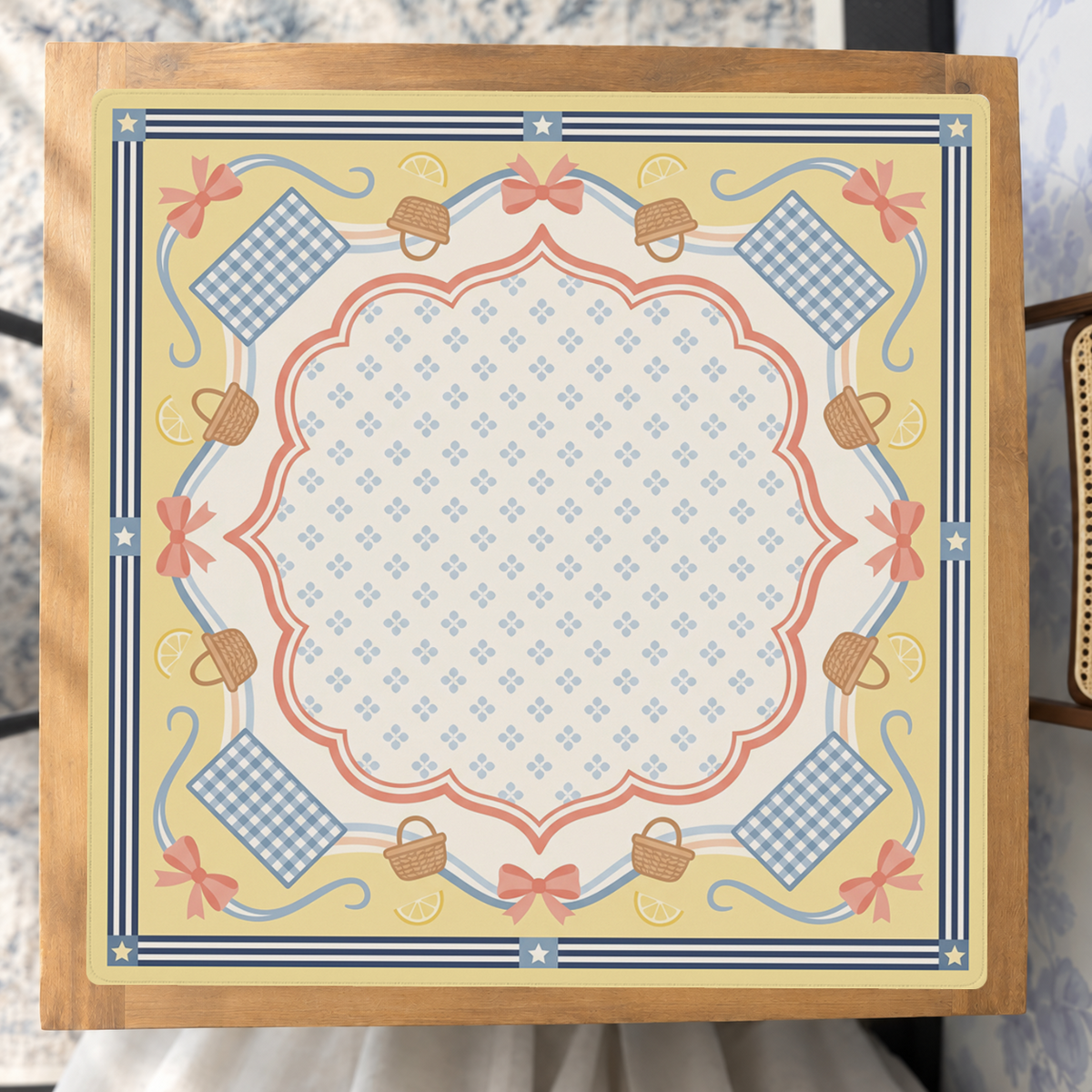 Gingham Picnic Basket mahjong mat — Studio Overhead