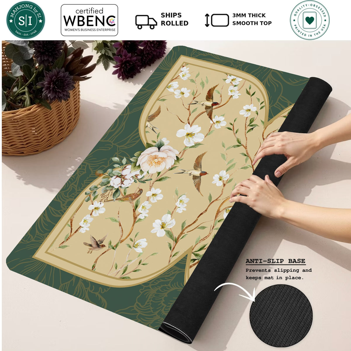 Mahjong by SI™ Golden Aviary Mahjong Mat — Rolled Mat Feature Image [rolled-feature-square]