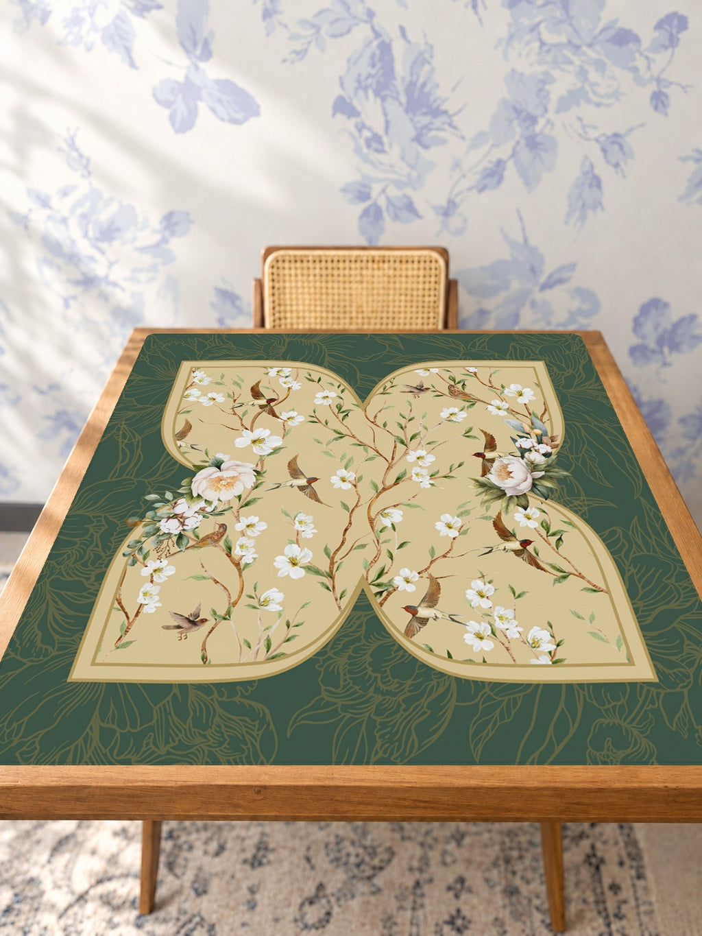 Mahjong by SI™ Golden Aviary Mahjong Mat — Studio Table Angle [studio-angle-square]