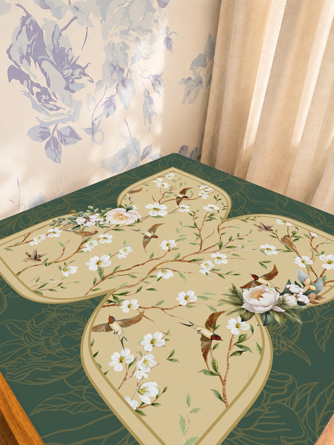 Mahjong by SI™ Golden Aviary Mahjong Mat — Sunlit Detail [studio-detail-square]