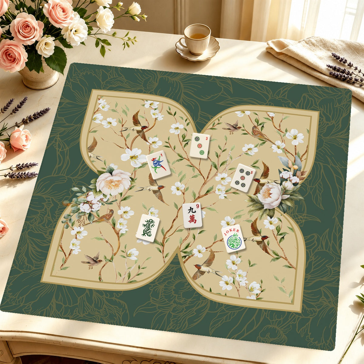Mahjong by SI™ Golden Aviary Mahjong Mat — Styled Tile Table [styled-tile-table-square]