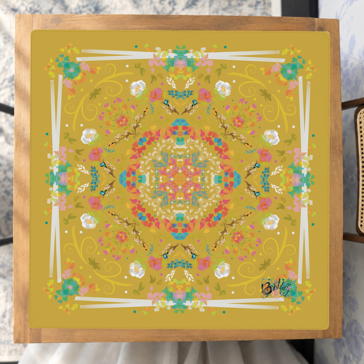 Golden Garden Tapestry mahjong mat — Studio Overhead