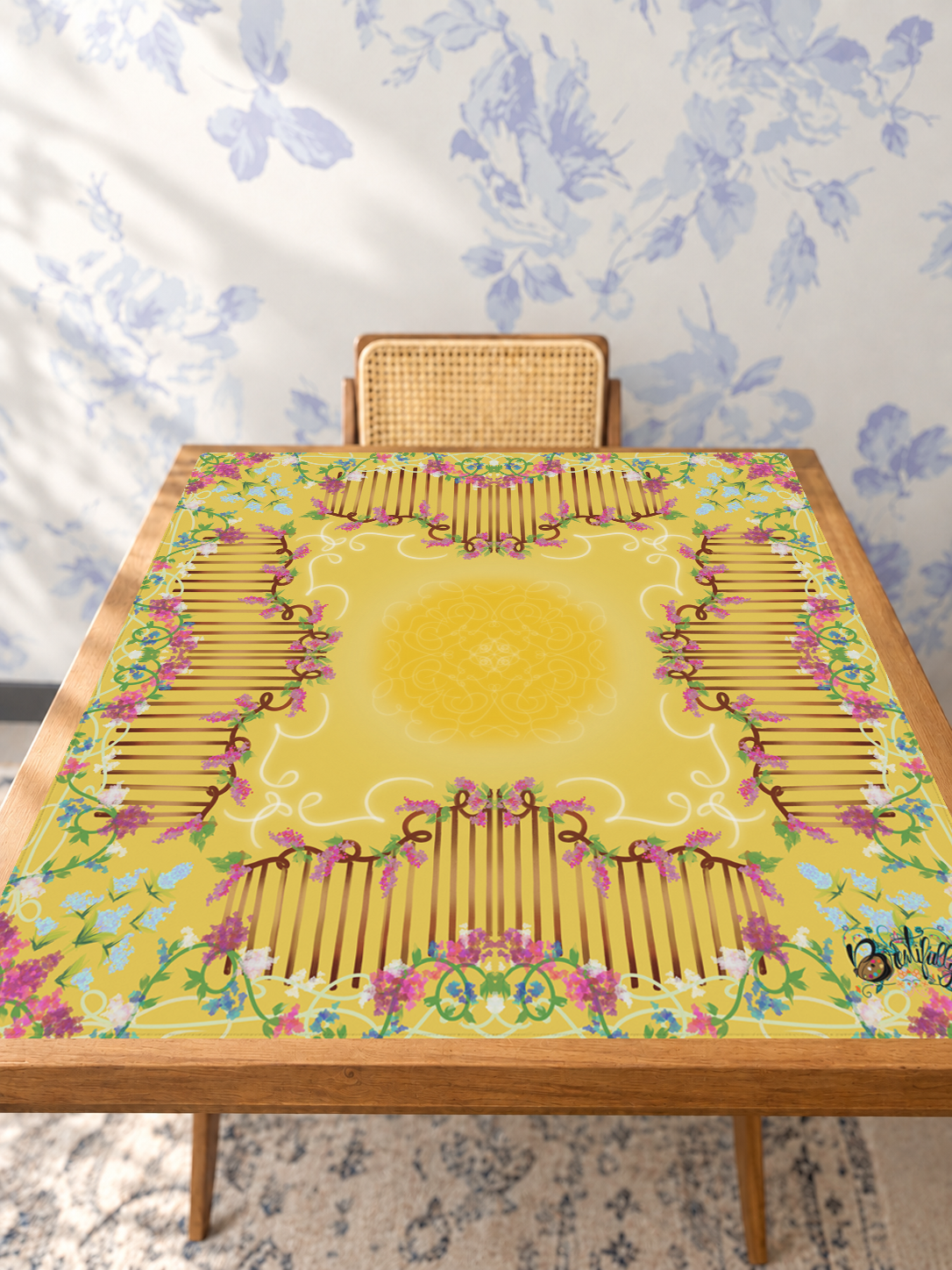Golden Hour Garden mahjong mat — Studio Table Angle