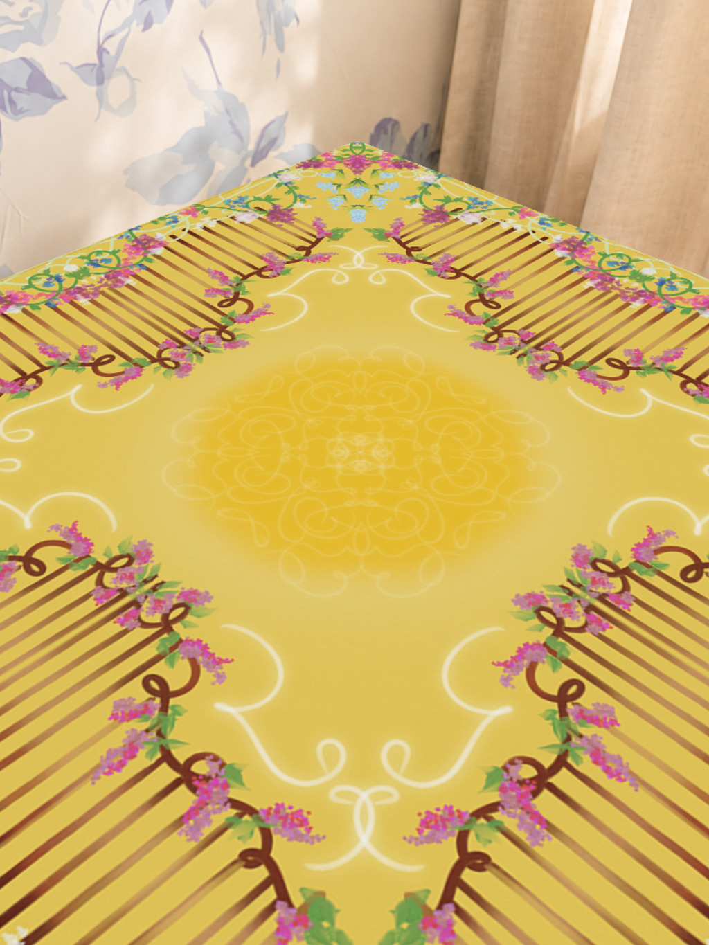 Golden Hour Garden mahjong mat — Sunlit Close-up