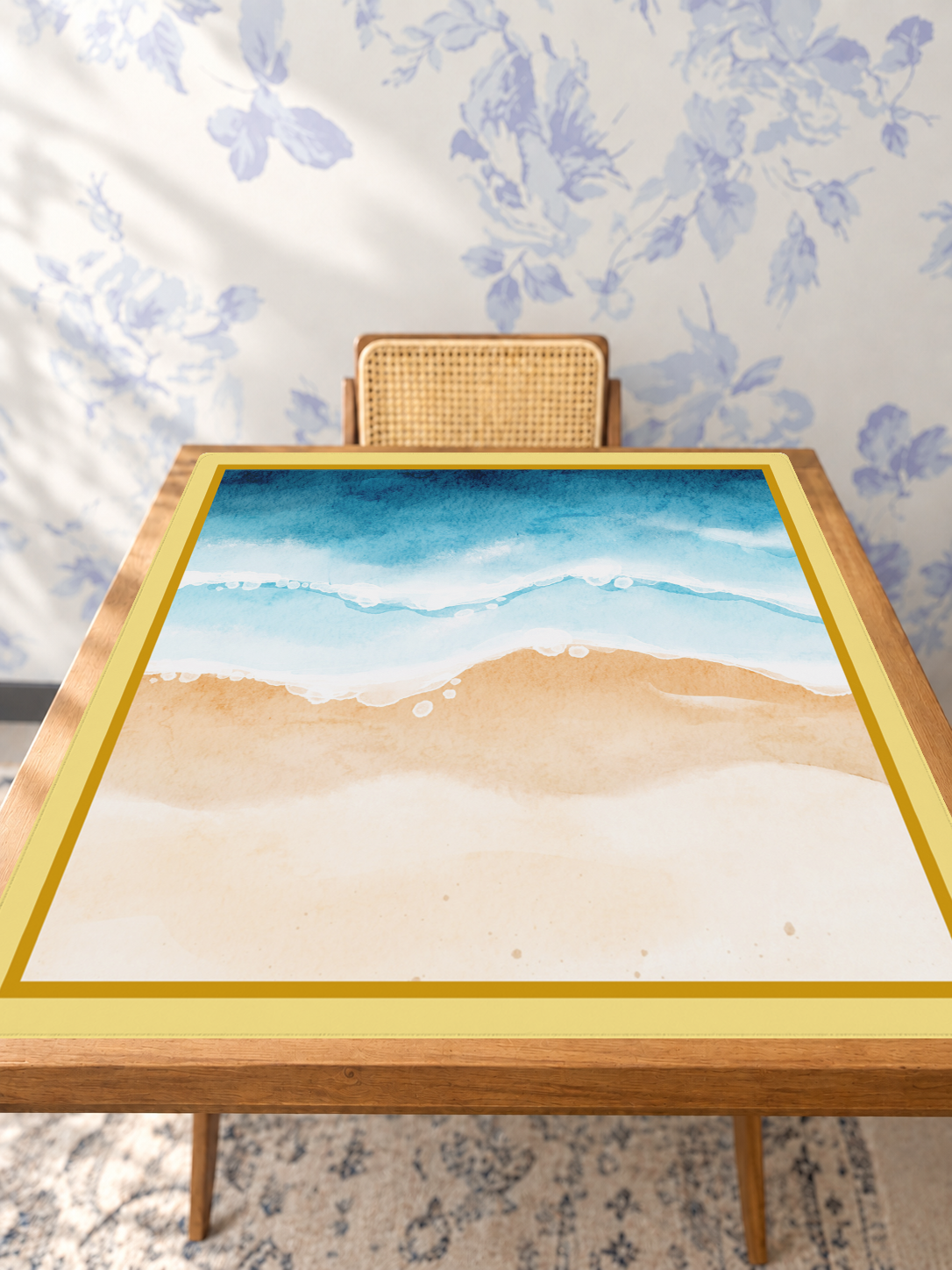 Golden Hour Tide mahjong mat — Studio Table Angle