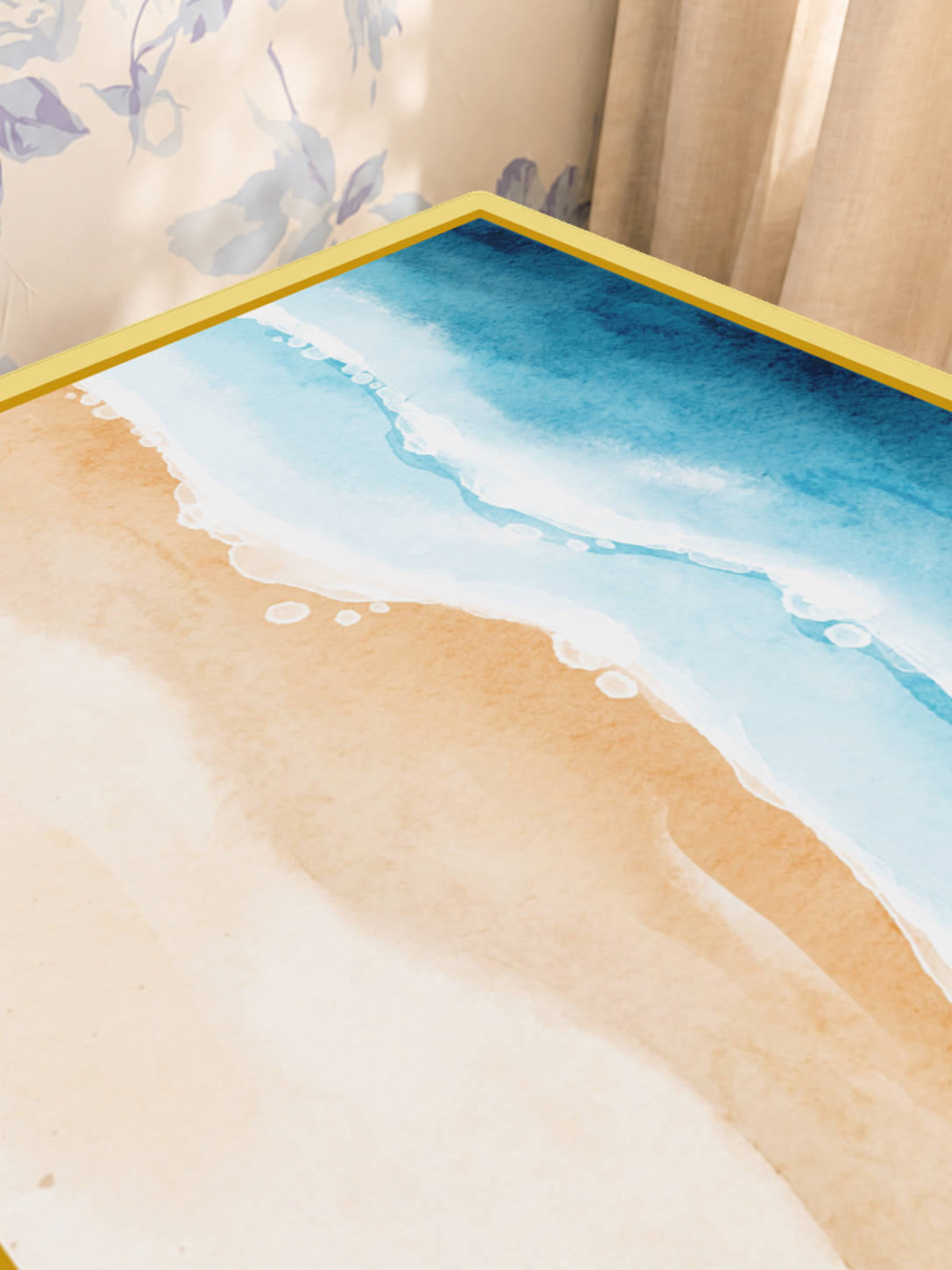 Golden Hour Tide mahjong mat — Sunlit Close-up