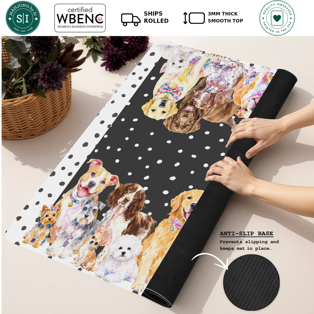 Good Dog Club mahjong mat — Rolled Mat Feature Image