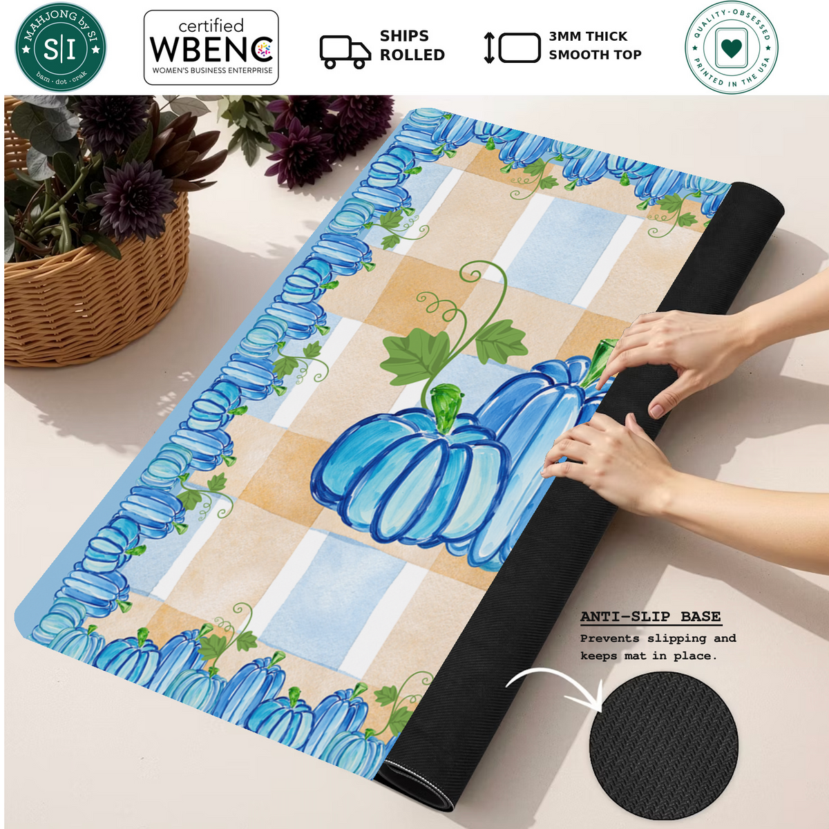 Gourdgeous in Blue mahjong mat — Rolled Mat Feature Image