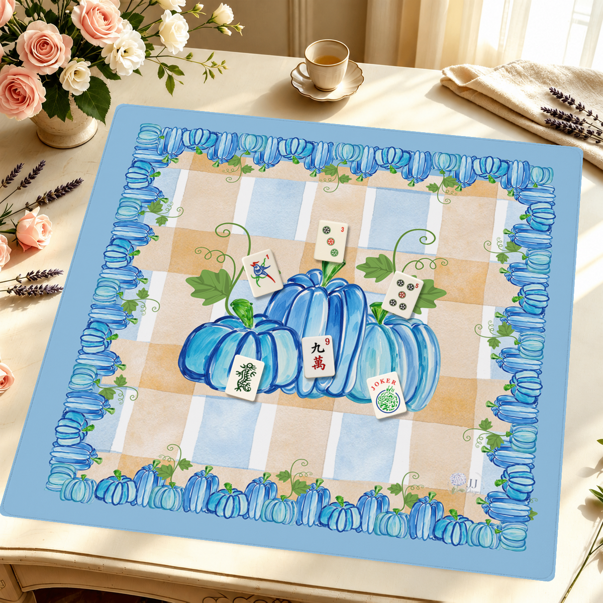 Gourdgeous in Blue mahjong mat — Styled Tile Table