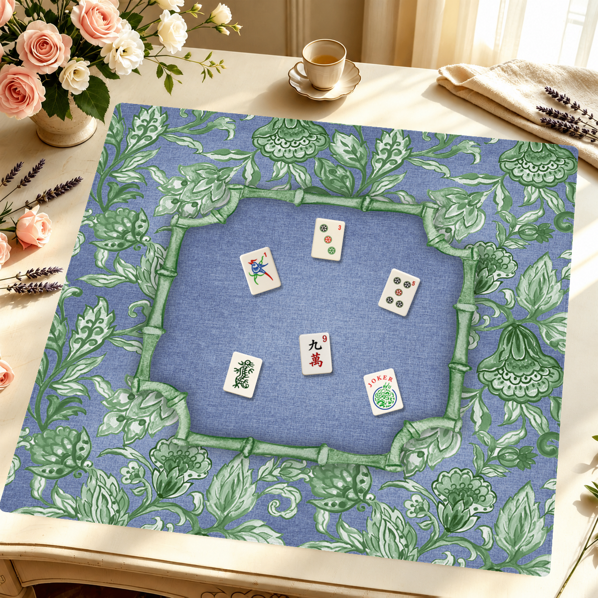 Green Bamboo Gardenni mahjong mat — Styled Tile Table