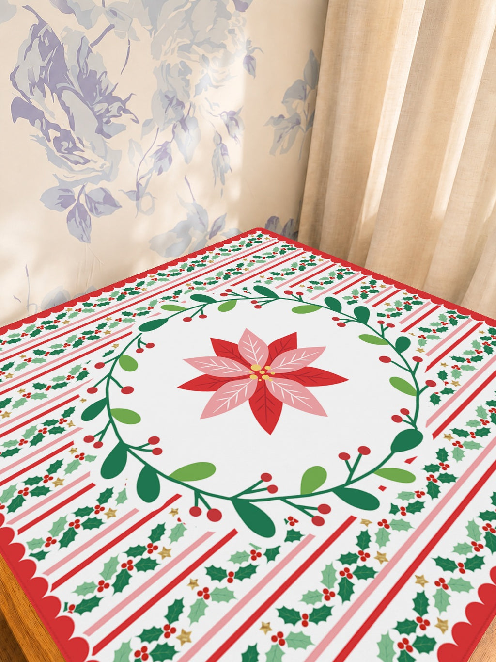Happy Holly Days Mahjong Mat — Sunlit Detail [studio-detail-square]