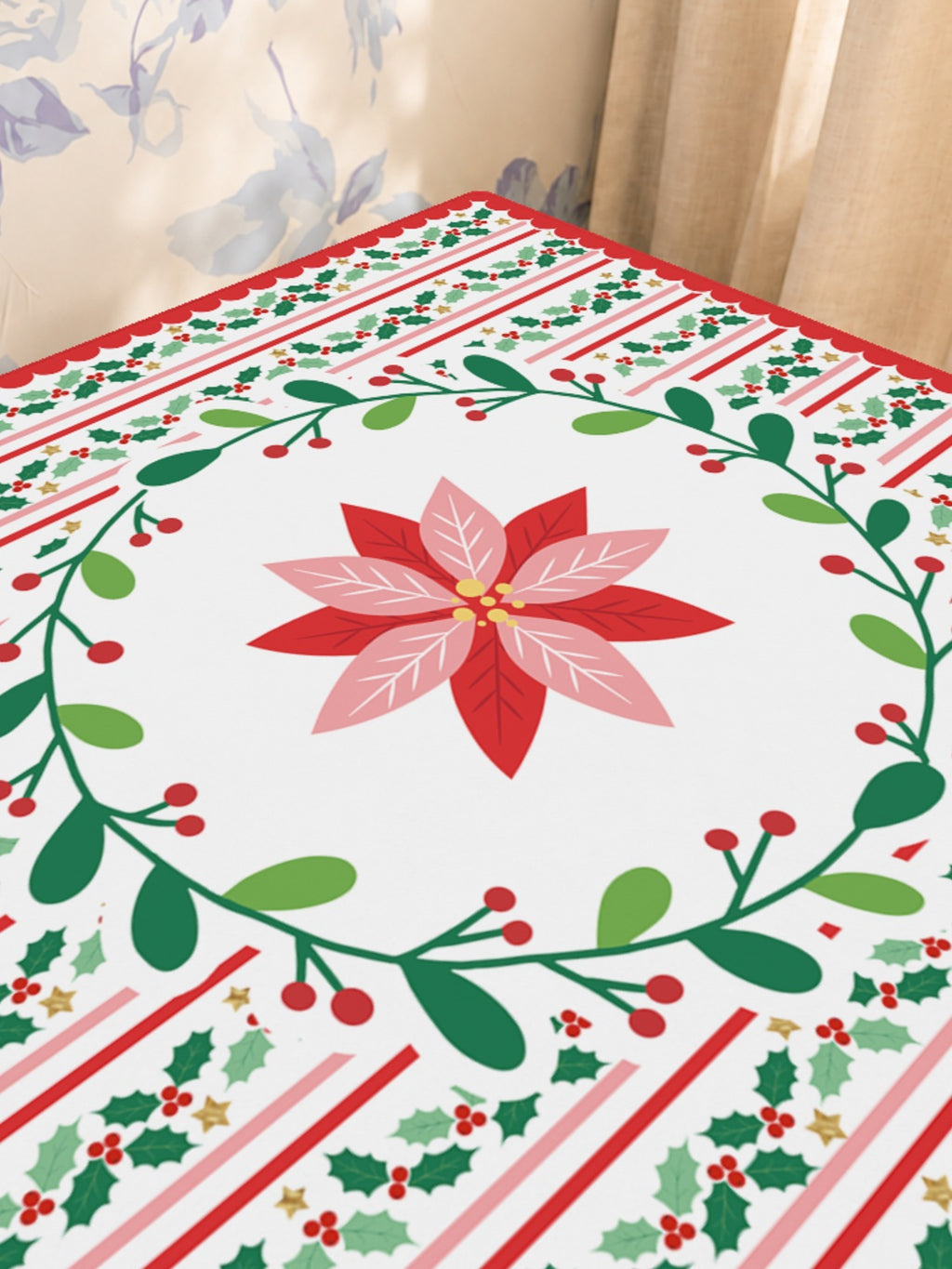 Happy Holly Days Mahjong Mat — Sunlit Close-up [sunlit-closeup-square]