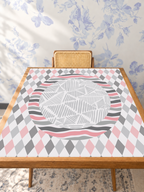 Harlequin Hearts mahjong mat — Studio Table Angle