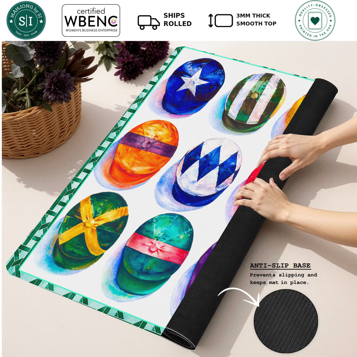 Hats Off mahjong mat — Rolled Mat Feature Image