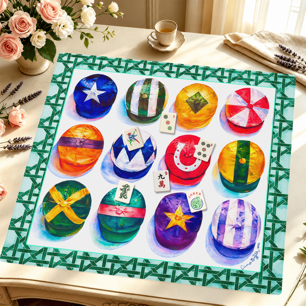 Hats Off mahjong mat — Styled Tile Table