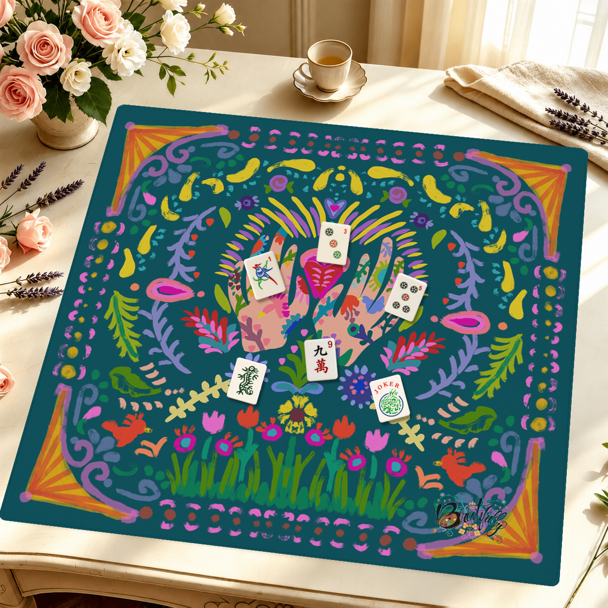 Heart in Full Bloom mahjong mat — Styled Tile Table