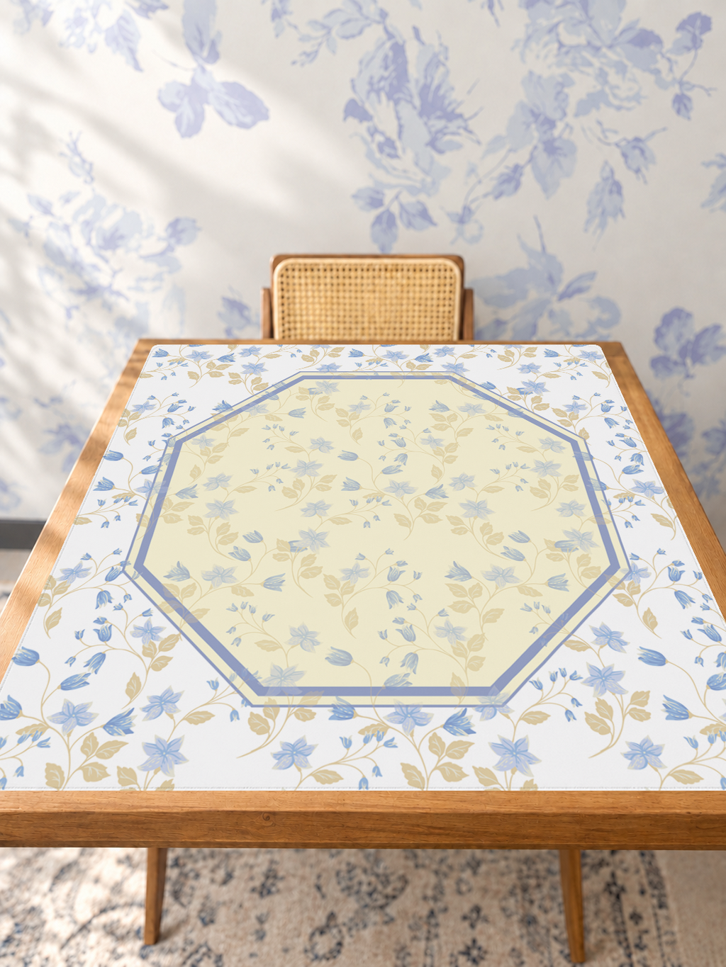 Heirloom Bloom | Blue mahjong mat — Studio Table Angle