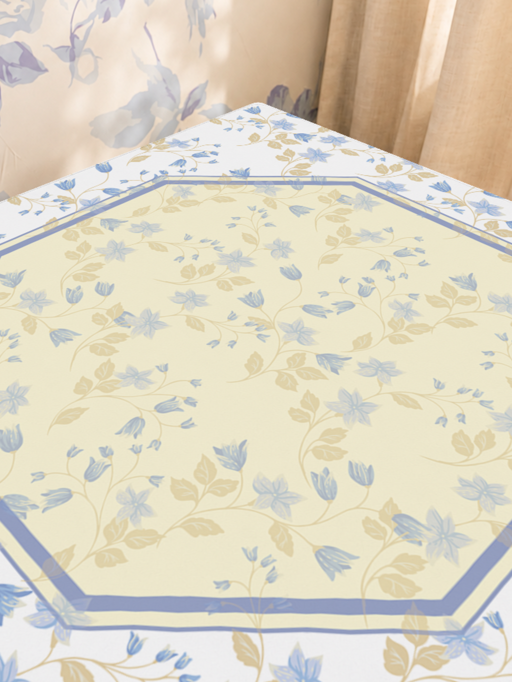 Heirloom Bloom | Blue mahjong mat — Sunlit Close-up
