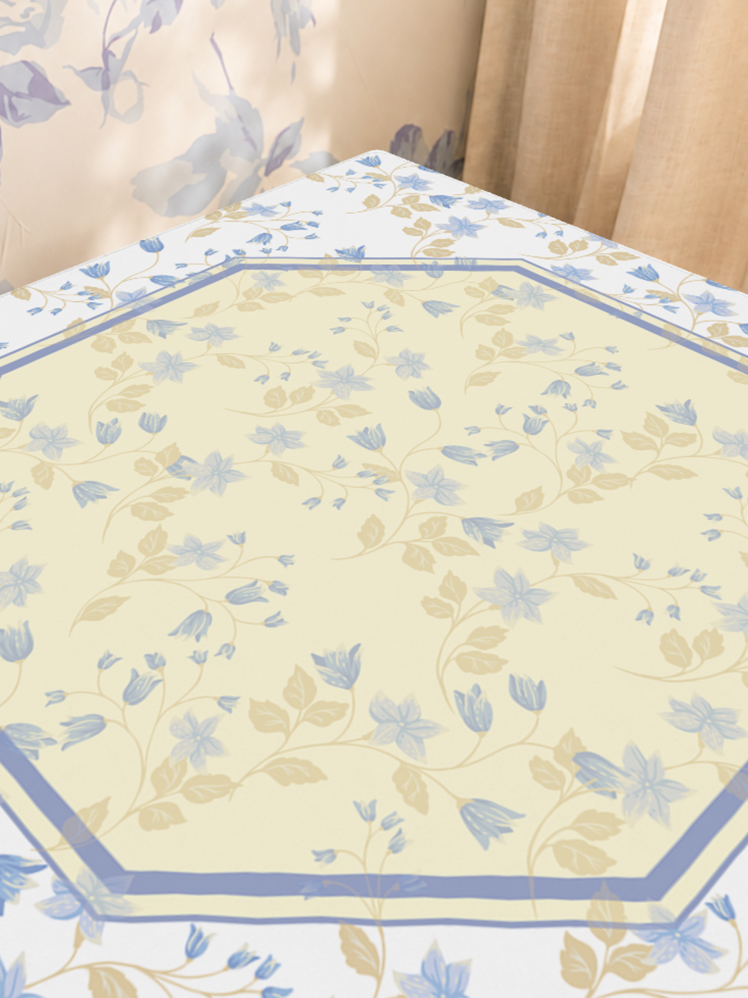 Heirloom Bloom | Blue mahjong mat — Sunlit Close-up