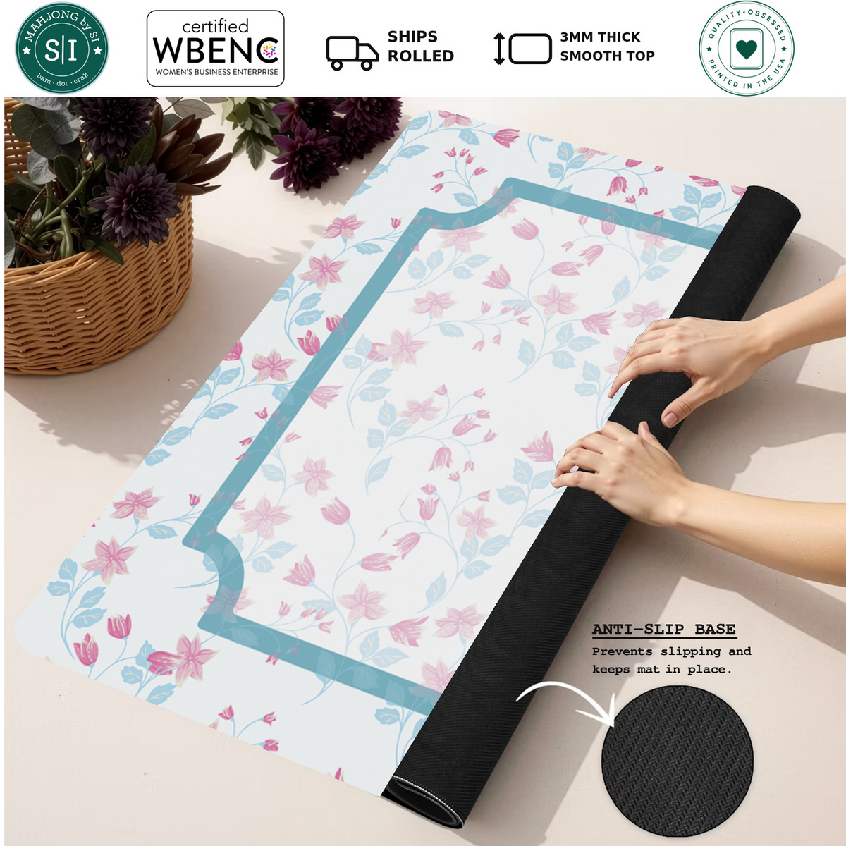 Heirloom Bloom | Pink mahjong mat — Rolled Mat Feature Image