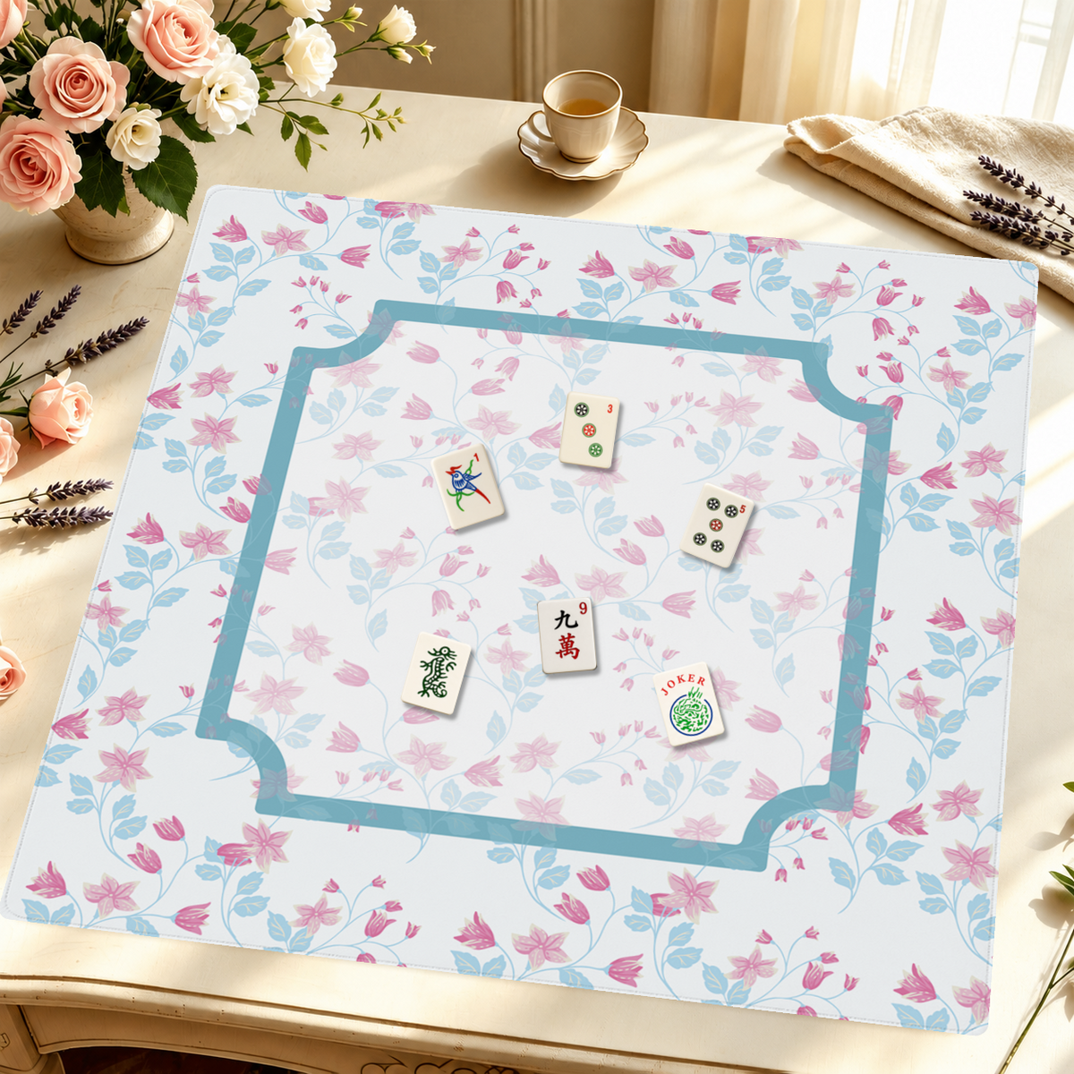 Heirloom Bloom | Pink mahjong mat — Styled Tile Table