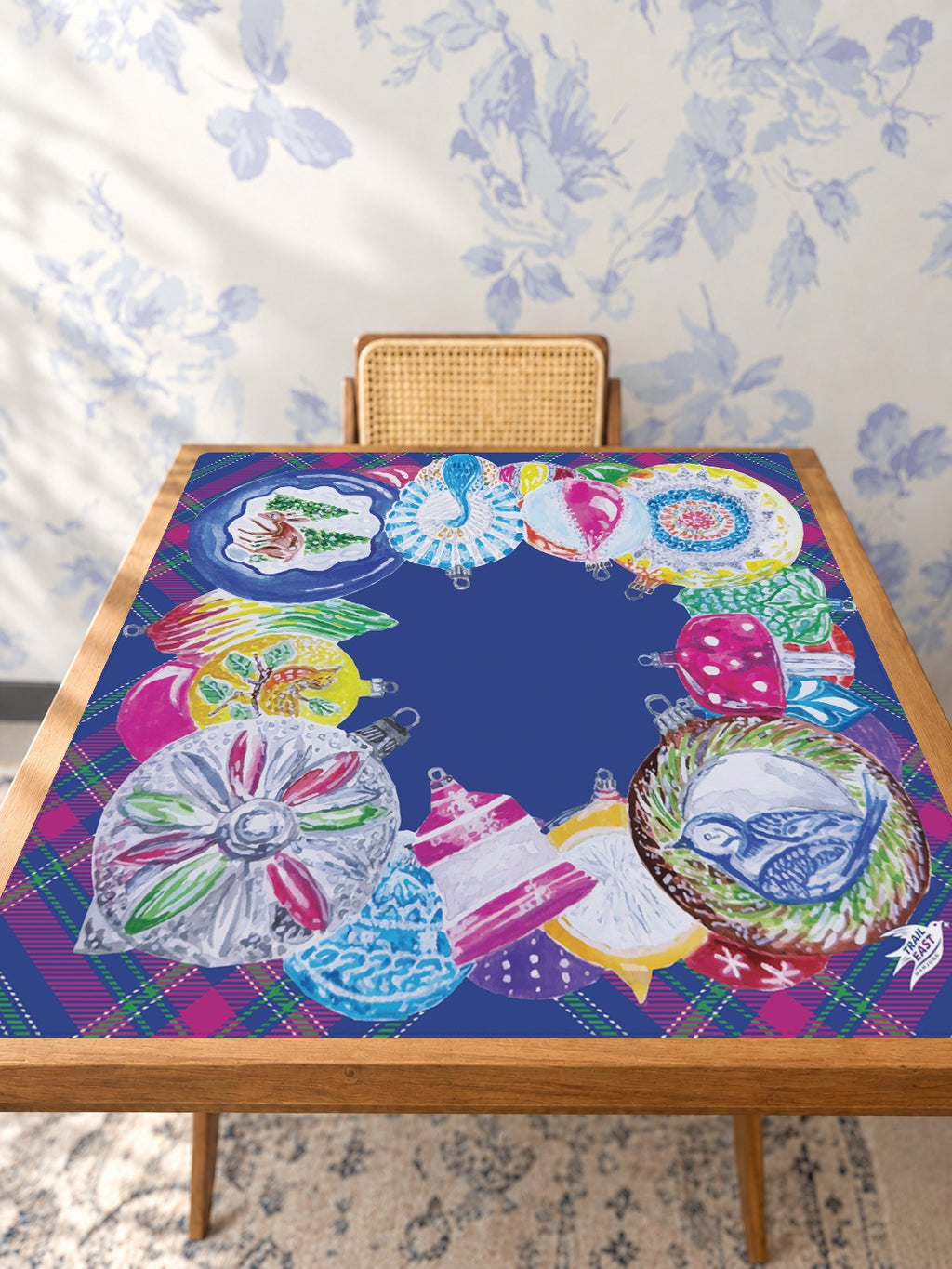Holiday Bazaar Mahjong Mat — Studio Table Angle [studio-angle-square]