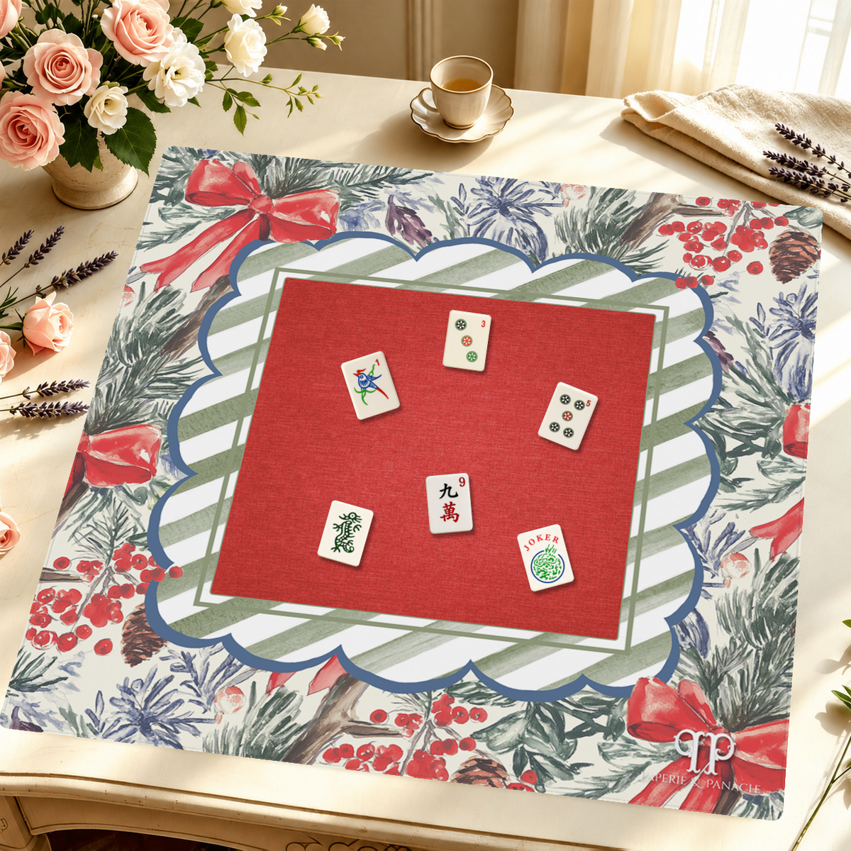 Holly Berry Lane mahjong mat — Styled Tile Table
