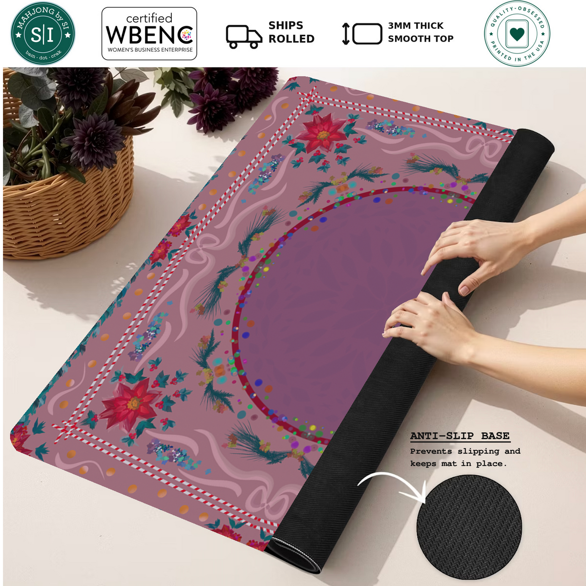 Holly Jolly Tiles mahjong mat — Rolled Mat Feature Image