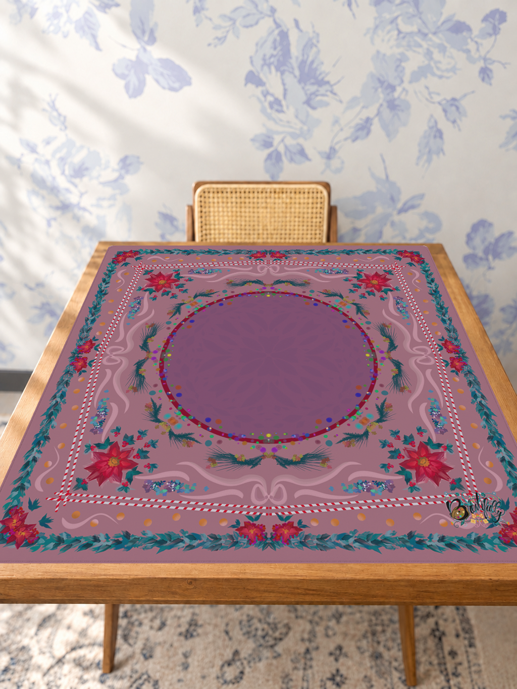 Holly Jolly Tiles mahjong mat — Studio Table Angle