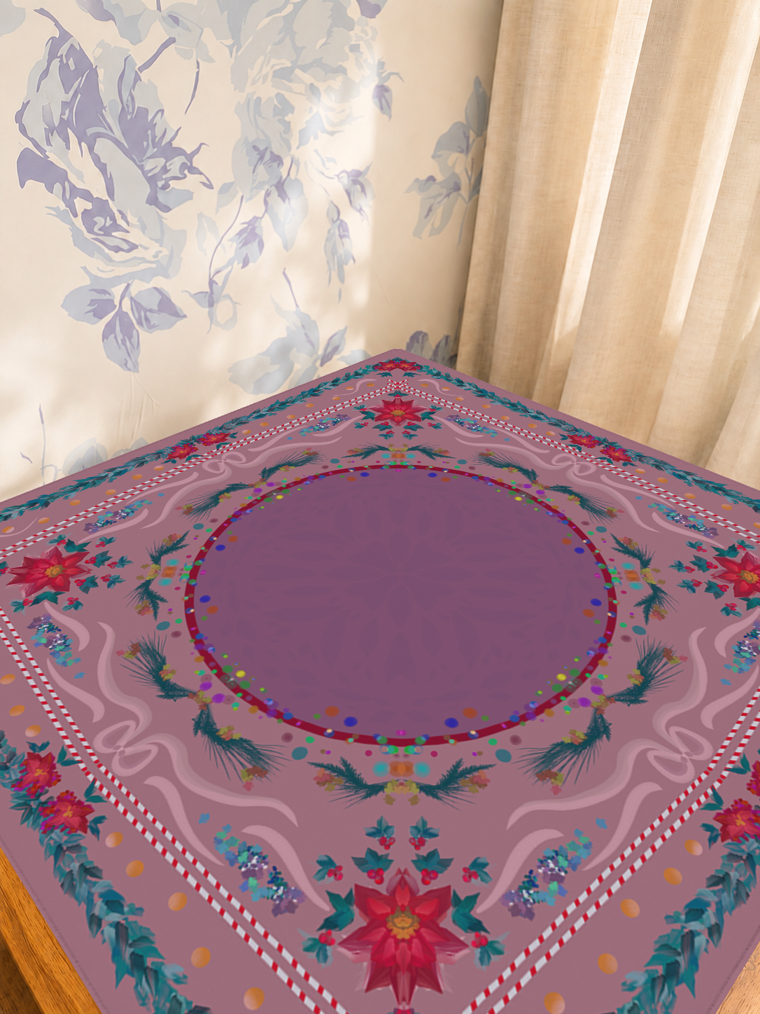 Holly Jolly Tiles mahjong mat — Sunlit Detail