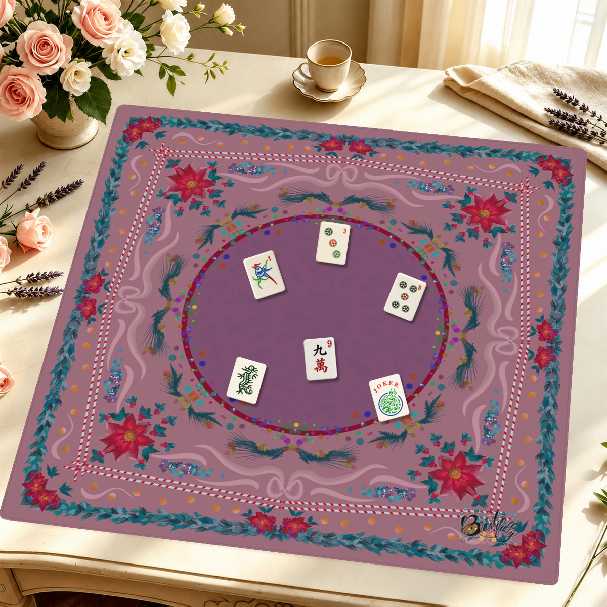 Holly Jolly Tiles mahjong mat — Styled Tile Table