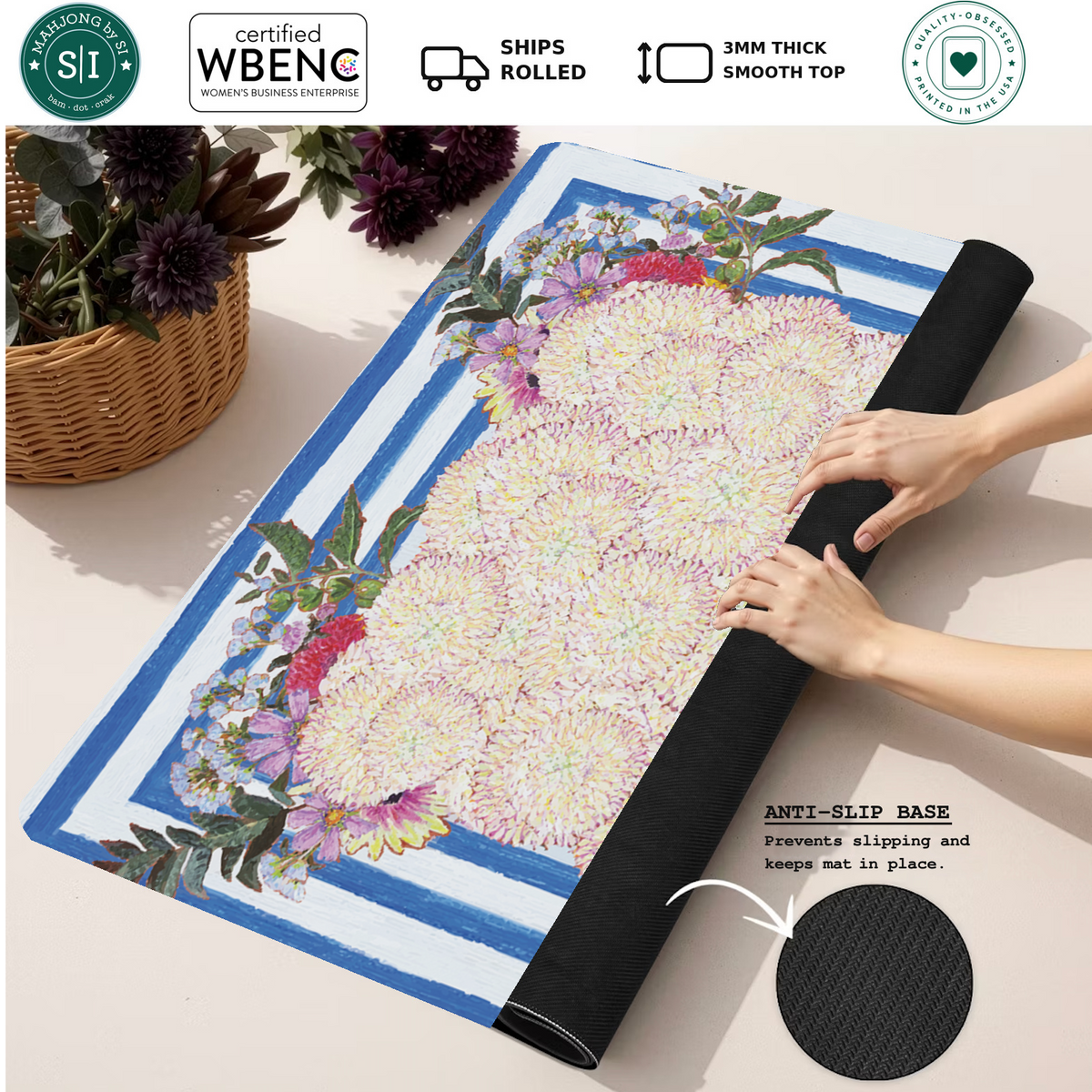 Homecoming Bouquet mahjong mat — Rolled Mat Feature Image