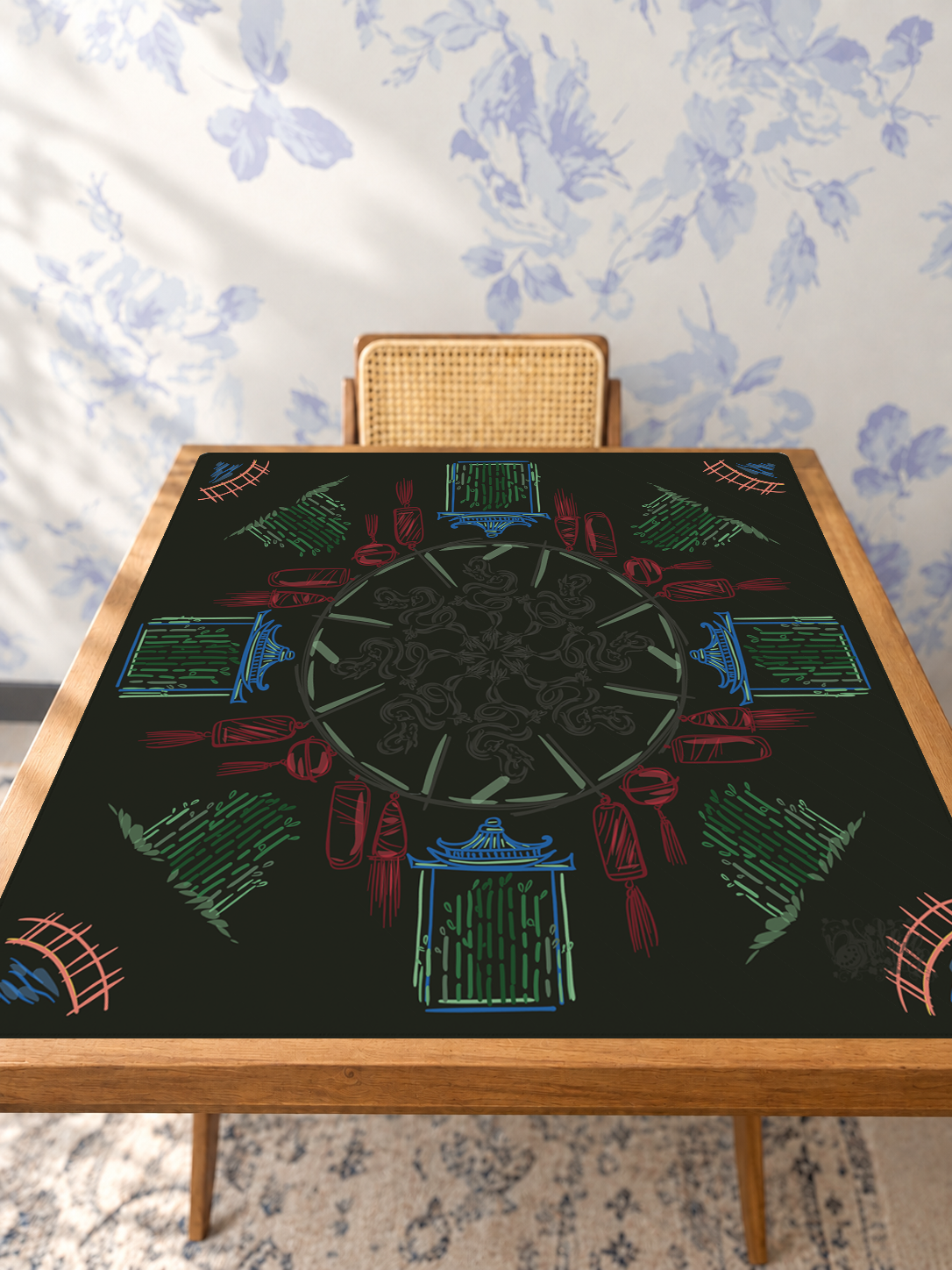 House of Red Lanterns mahjong mat — Studio Table Angle