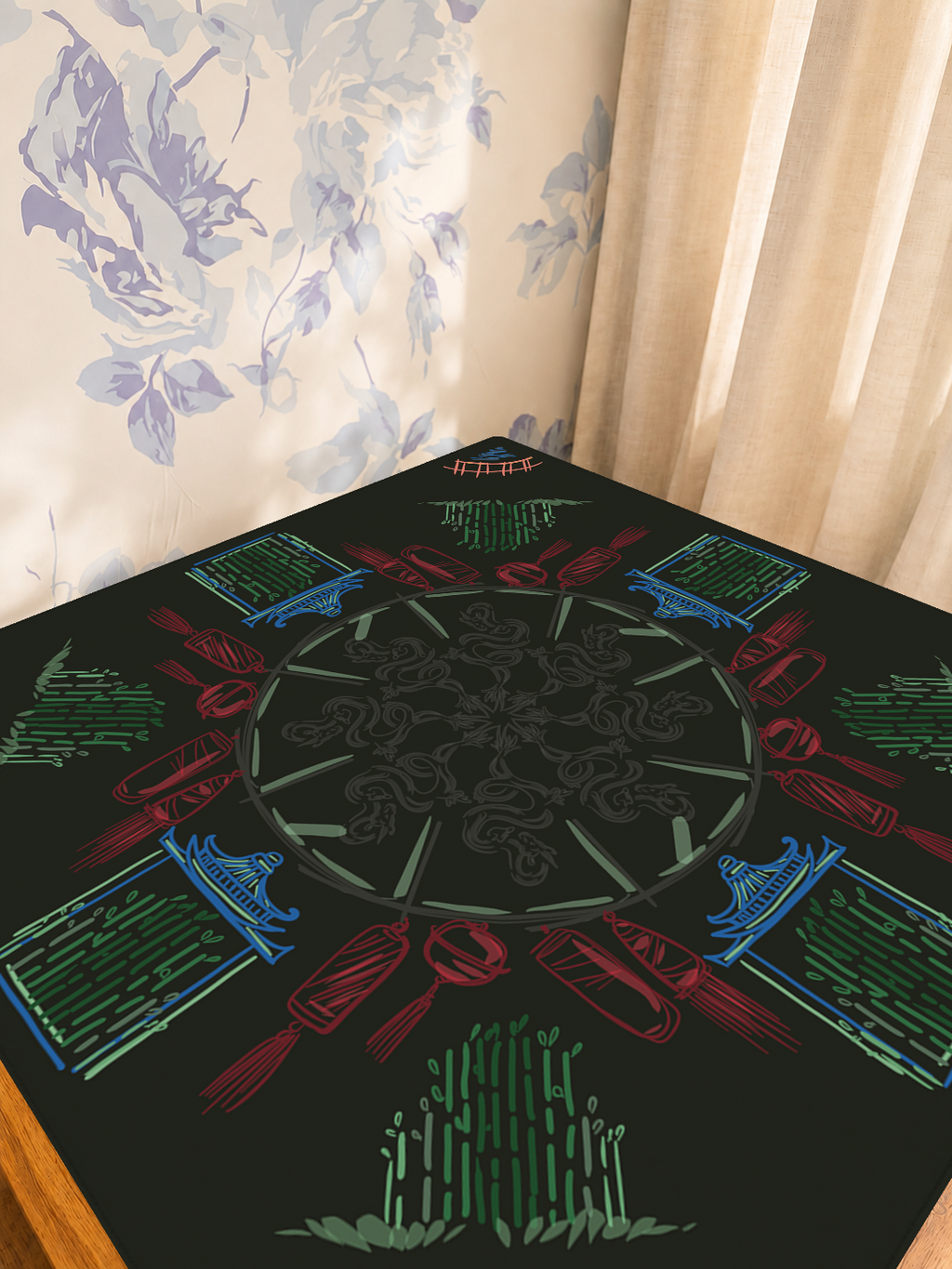 House of Red Lanterns mahjong mat — Sunlit Detail