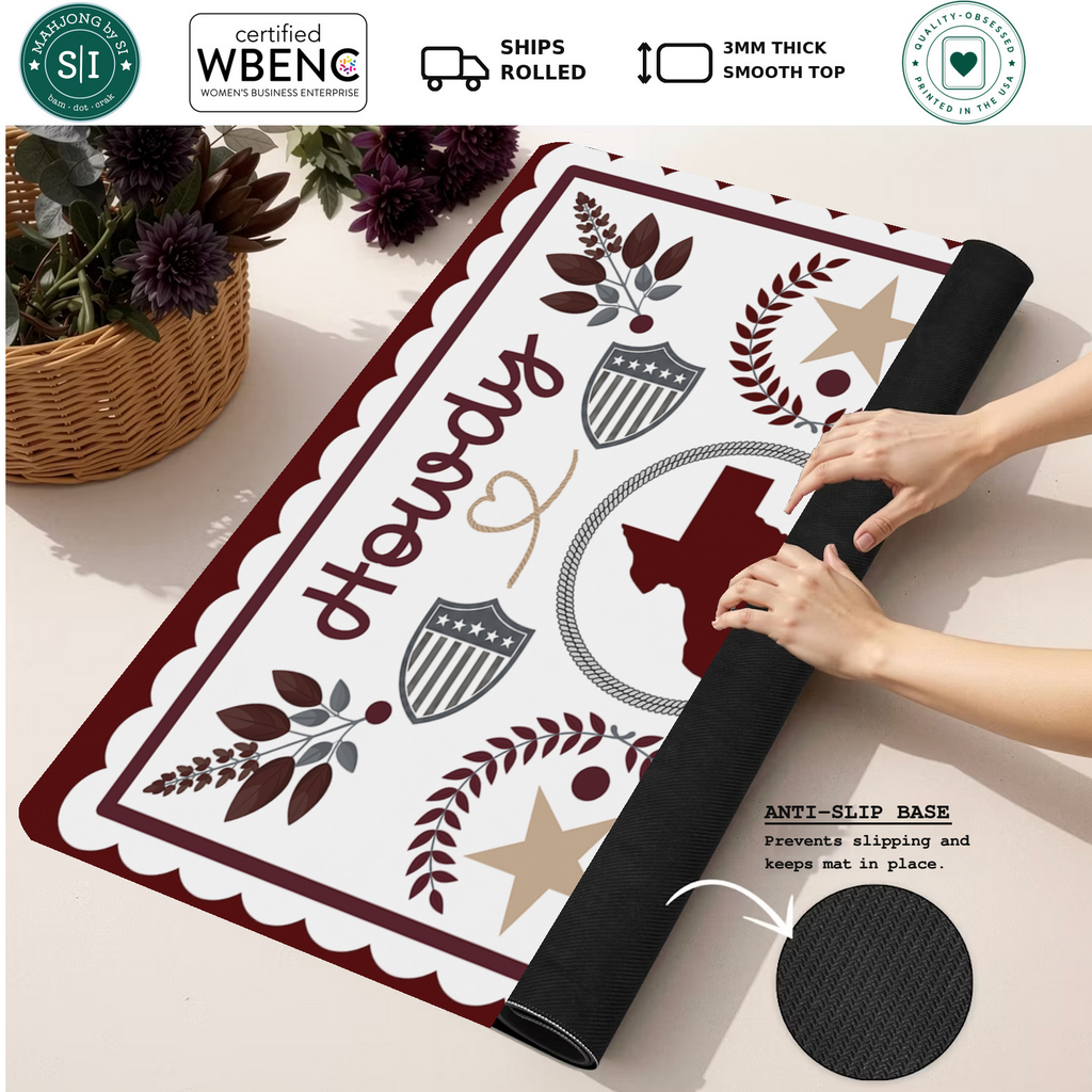 Howdy Y'all Texas Charm mahjong mat — Rolled Mat Feature Image