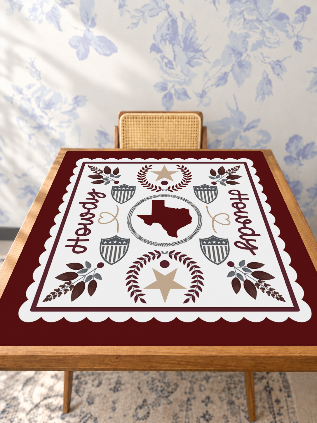 Howdy Y'all Texas Charm mahjong mat — Studio Table Angle