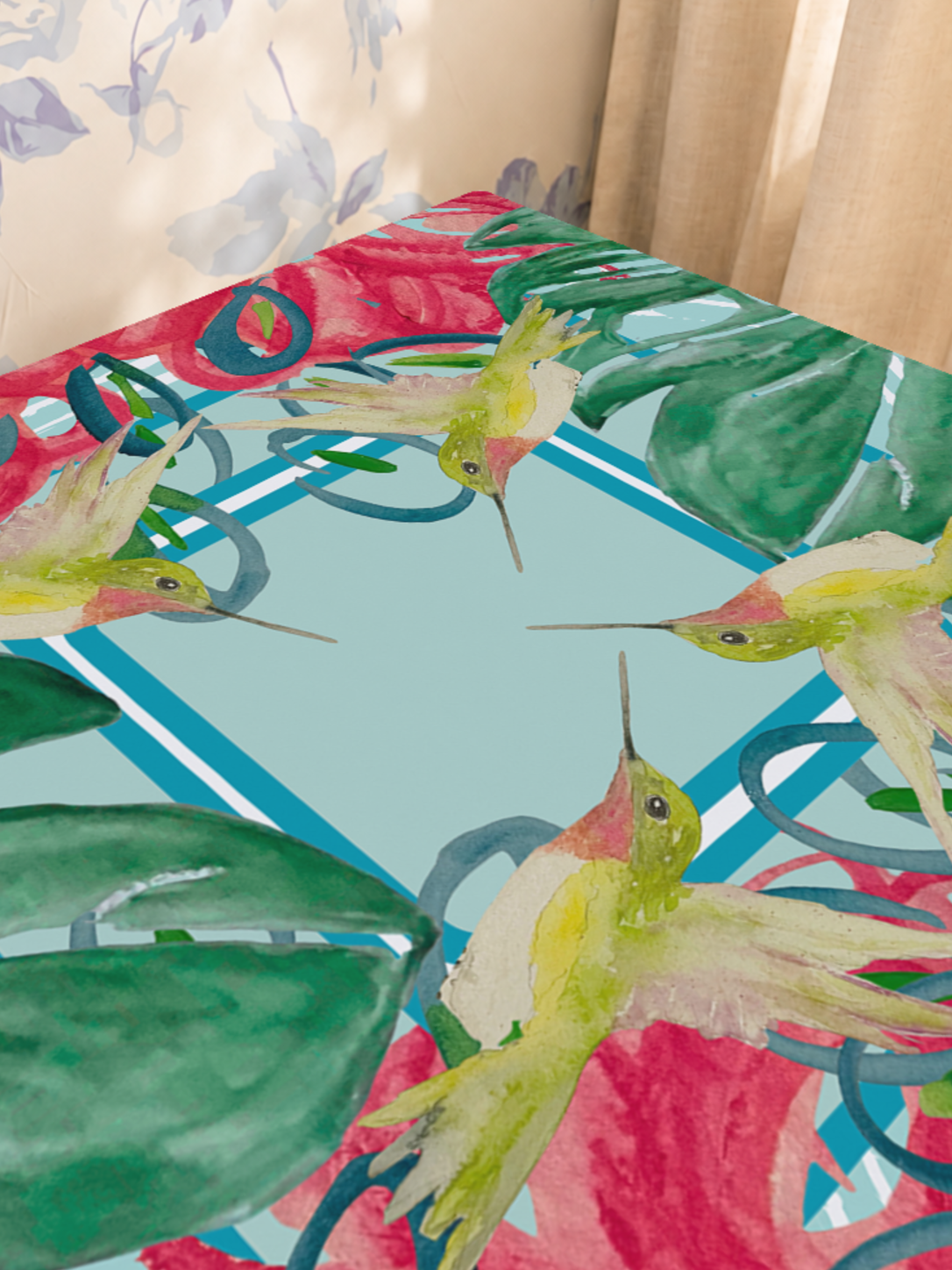 Hummingbird Haven mahjong mat — Sunlit Close-up