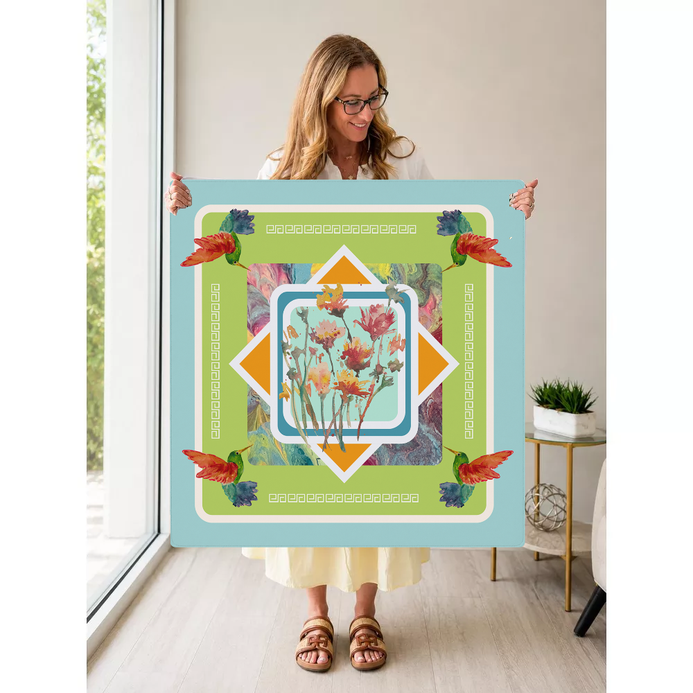 Hummingbird Hullabaloo mahjong mat — Held Mat Portrait