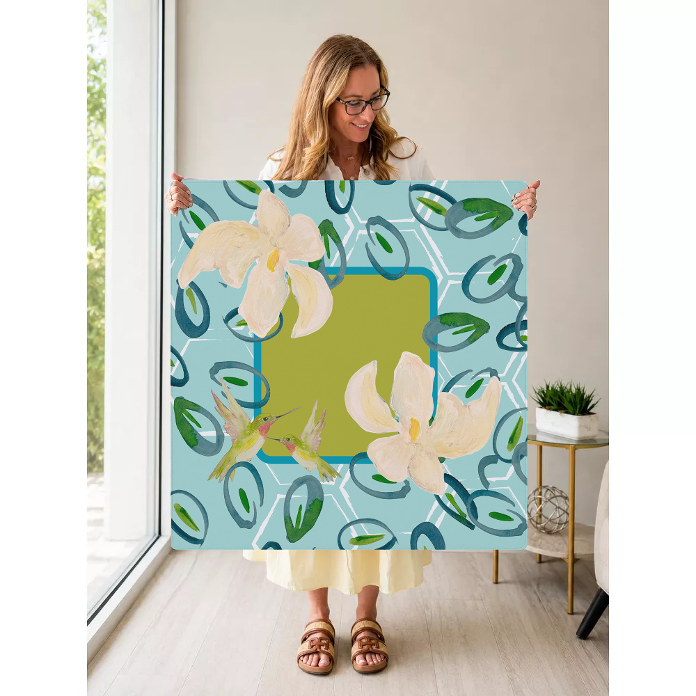 Hummingbird Hustle mahjong mat — Held Mat Portrait