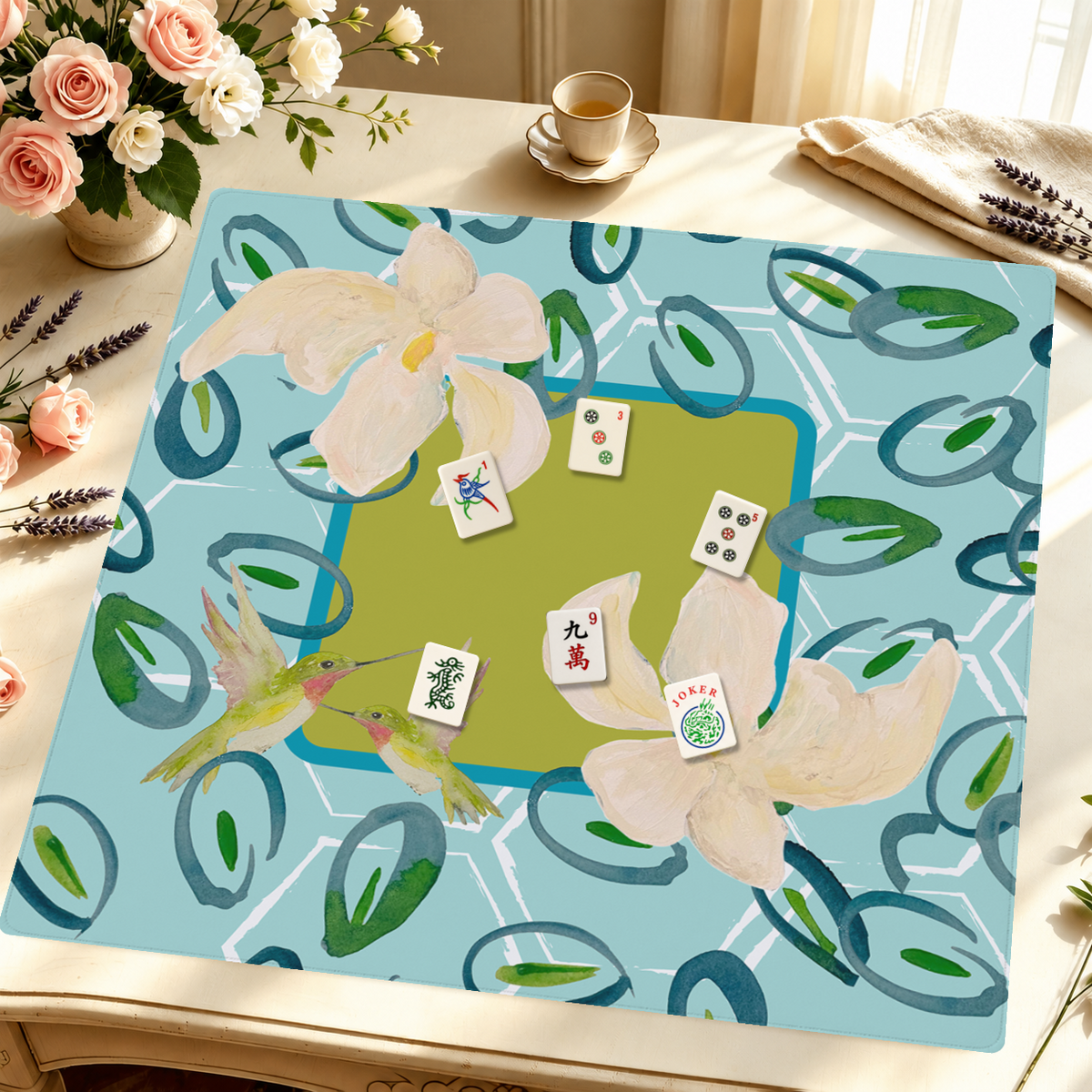 Hummingbird Hustle mahjong mat — Styled Tile Table
