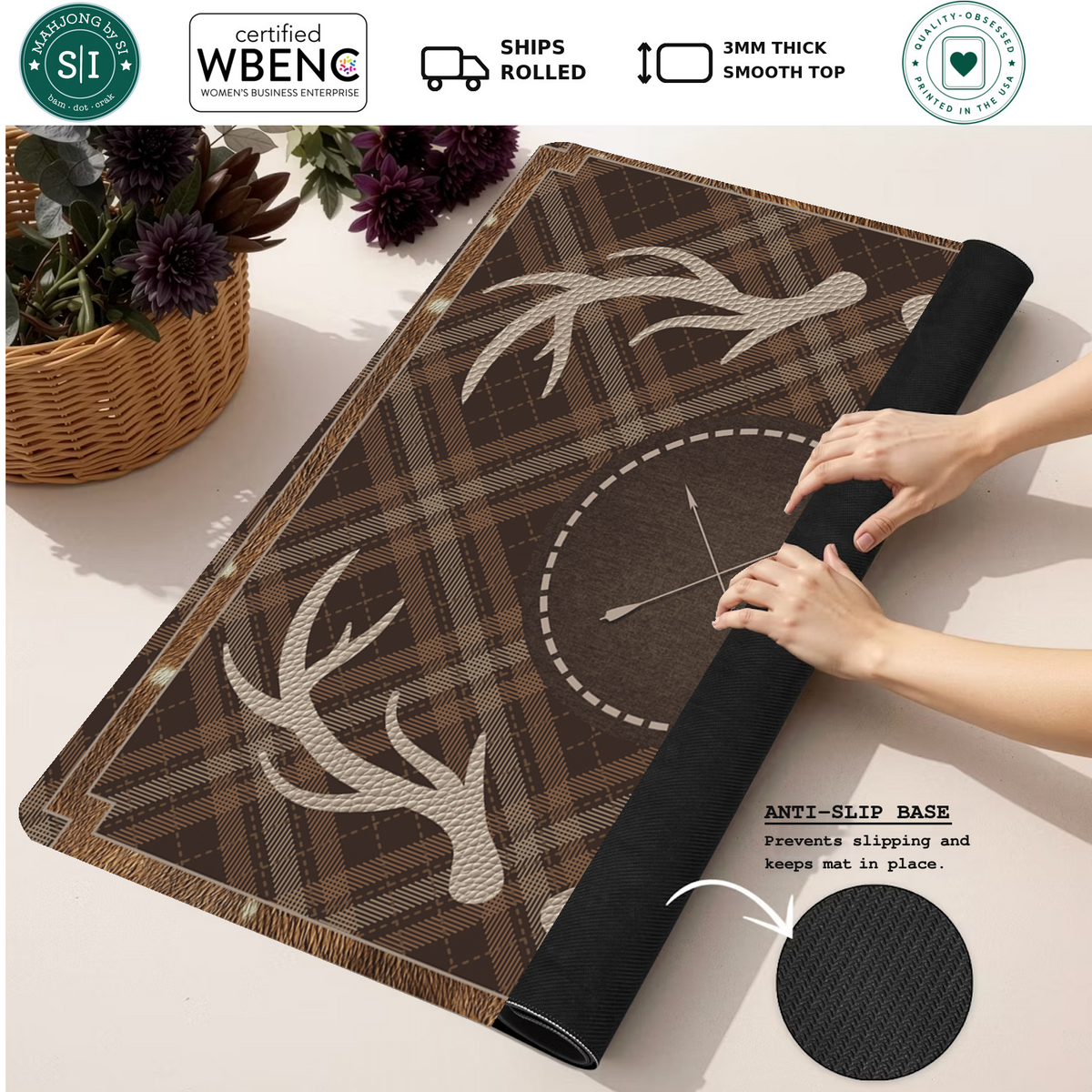 Hunt Camp mahjong mat — Rolled Mat Feature Image