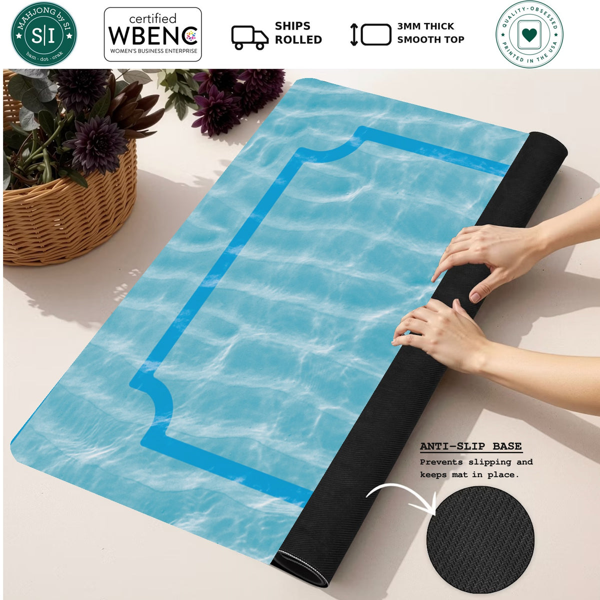 Mahjong by SI™ Into the Blue Mahjong Mat — Rolled Mat Feature Image [rolled-feature-square]