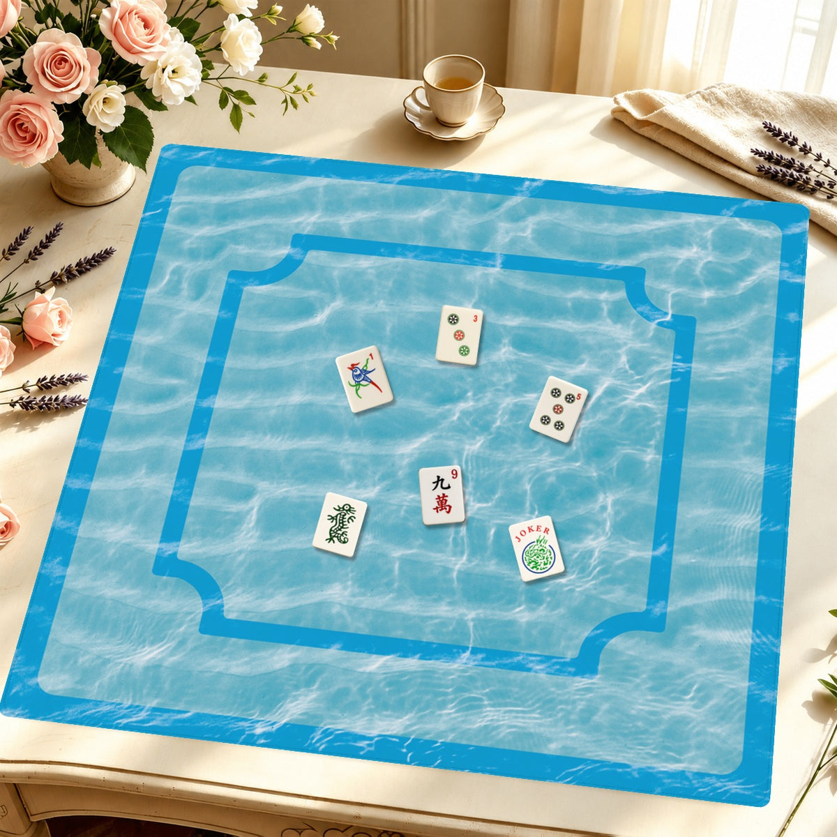 Mahjong by SI™ Into the Blue Mahjong Mat — Styled Tile Table [styled-tile-table-square]