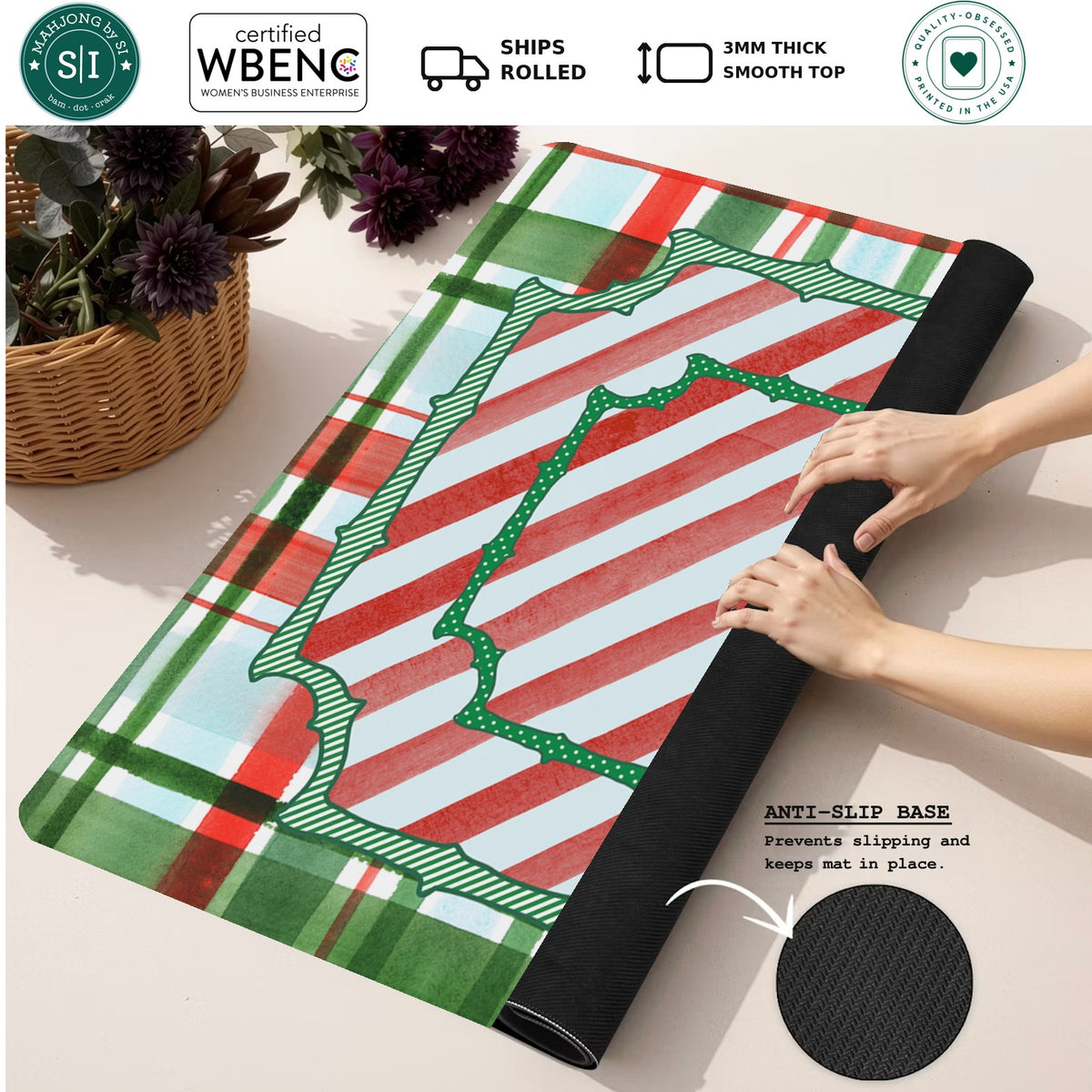 Joyful Tidings Mahjong Mat — Rolled Mat Feature Image [rolled-feature-square]