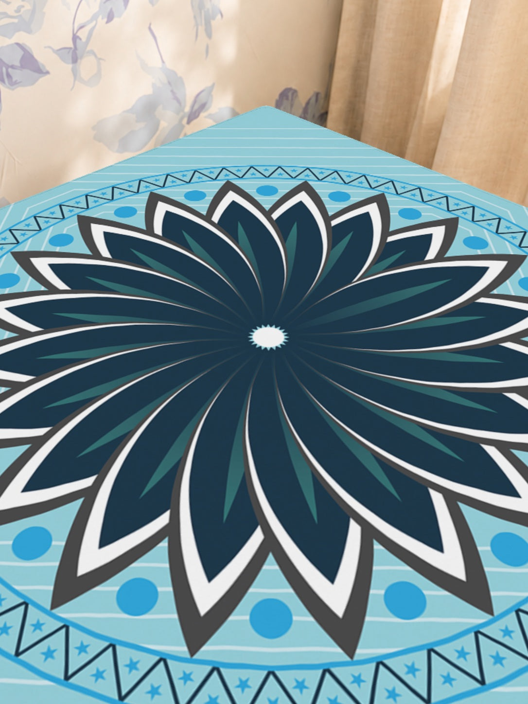 Mahjong by SI™ Knowledge is Flower | Blue Mahjong Mat — Sunlit Close-up [sunlit-closeup-square]