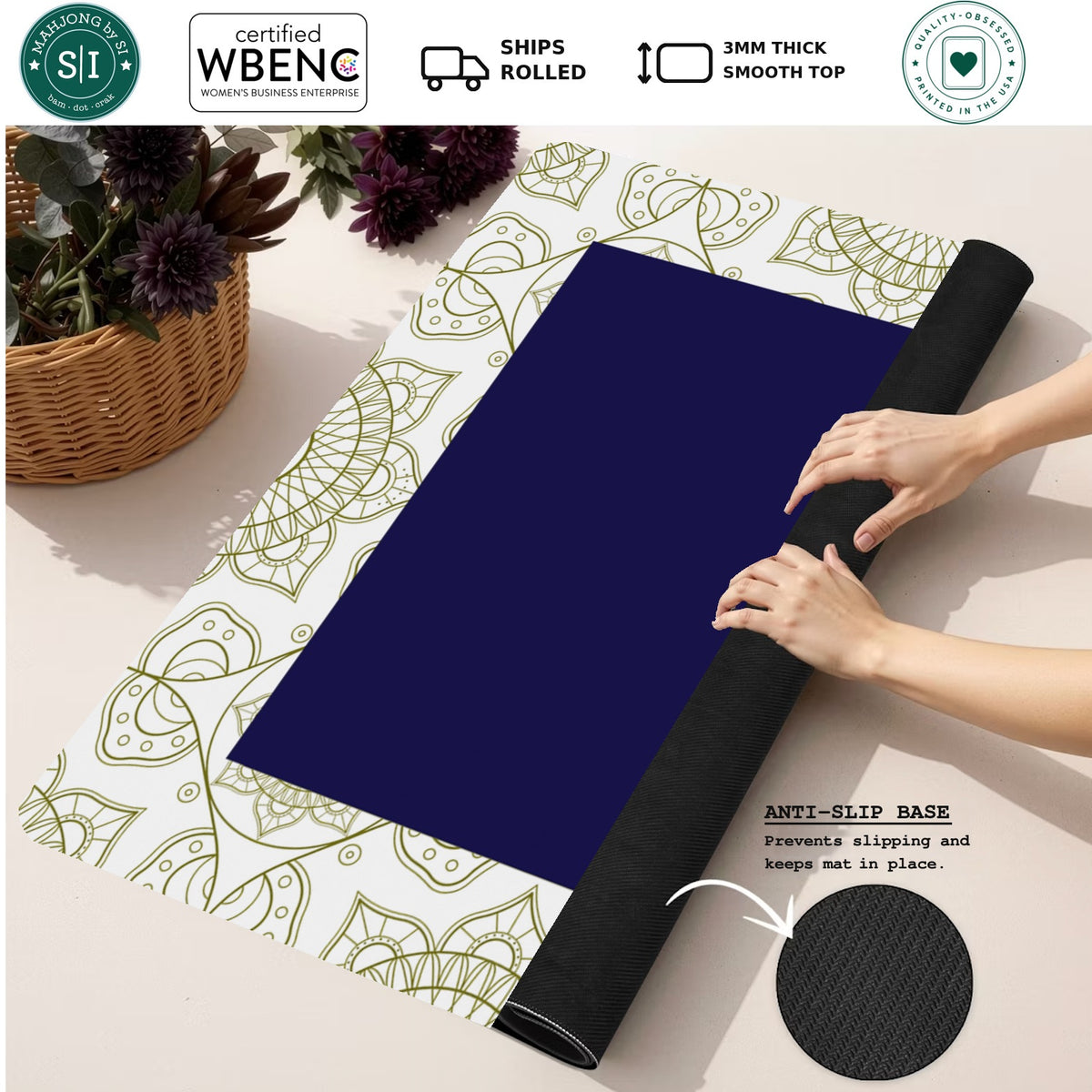 Mahjong by SI™ Line Dance | Blue Mahjong Mat — Rolled Mat Feature Image [rolled-feature-square]