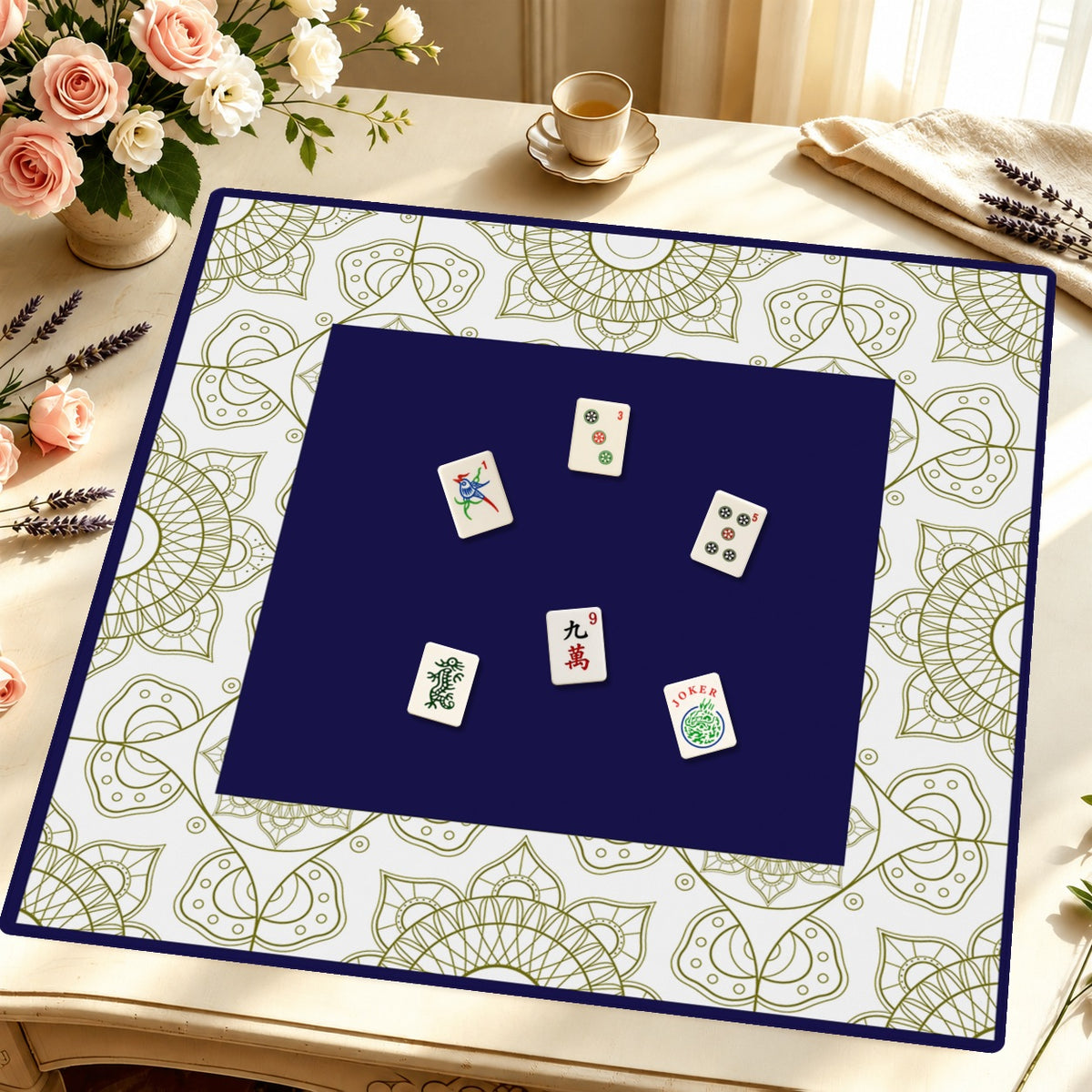 Mahjong by SI™ Line Dance | Blue Mahjong Mat — Styled Tile Table [styled-tile-table-square]