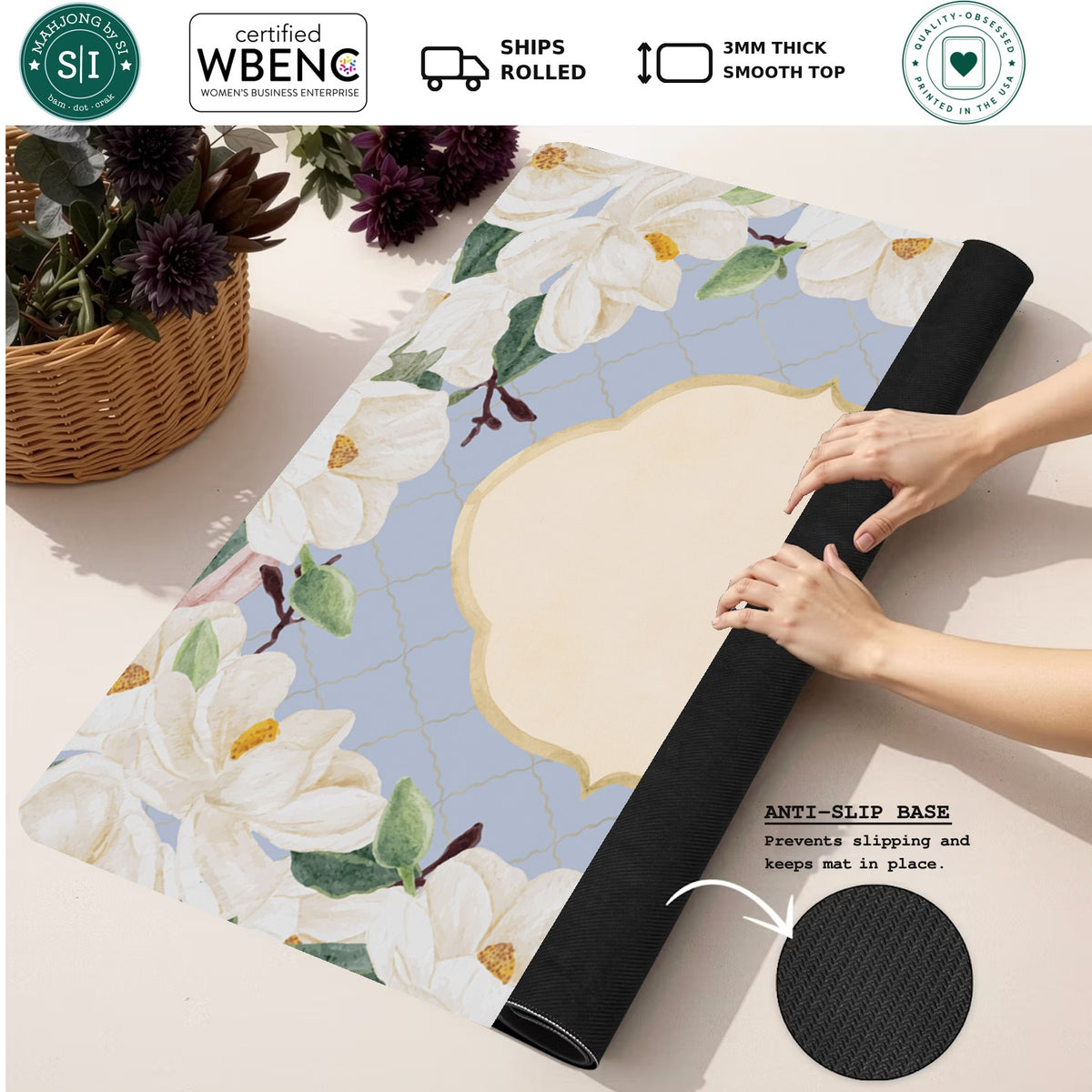 Mahjong by SI™ Magnolia House Mahjong Mat — Rolled Mat Feature Image [rolled-feature-square]