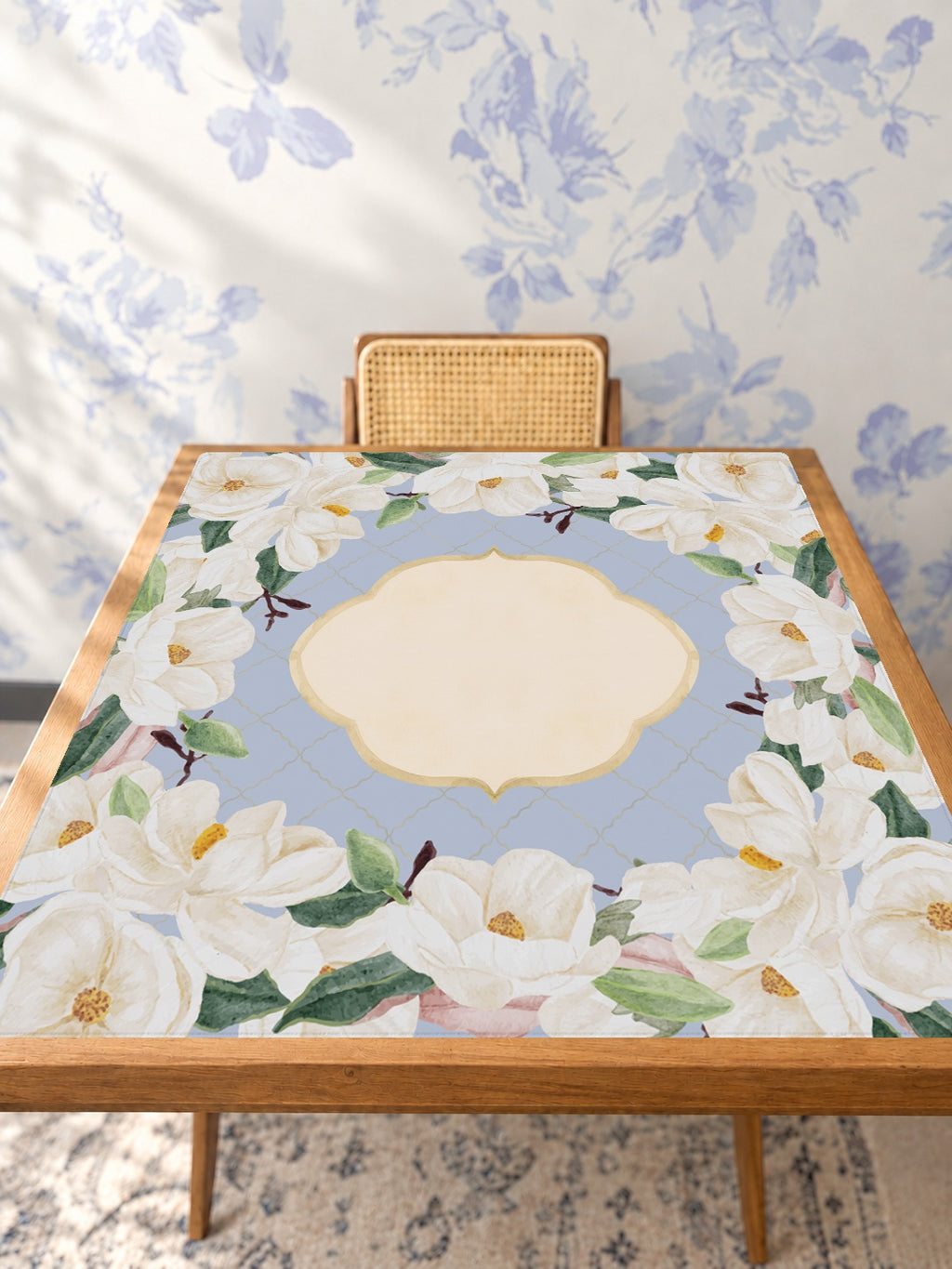 Mahjong by SI™ Magnolia House Mahjong Mat — Studio Table Angle [studio-angle-square]
