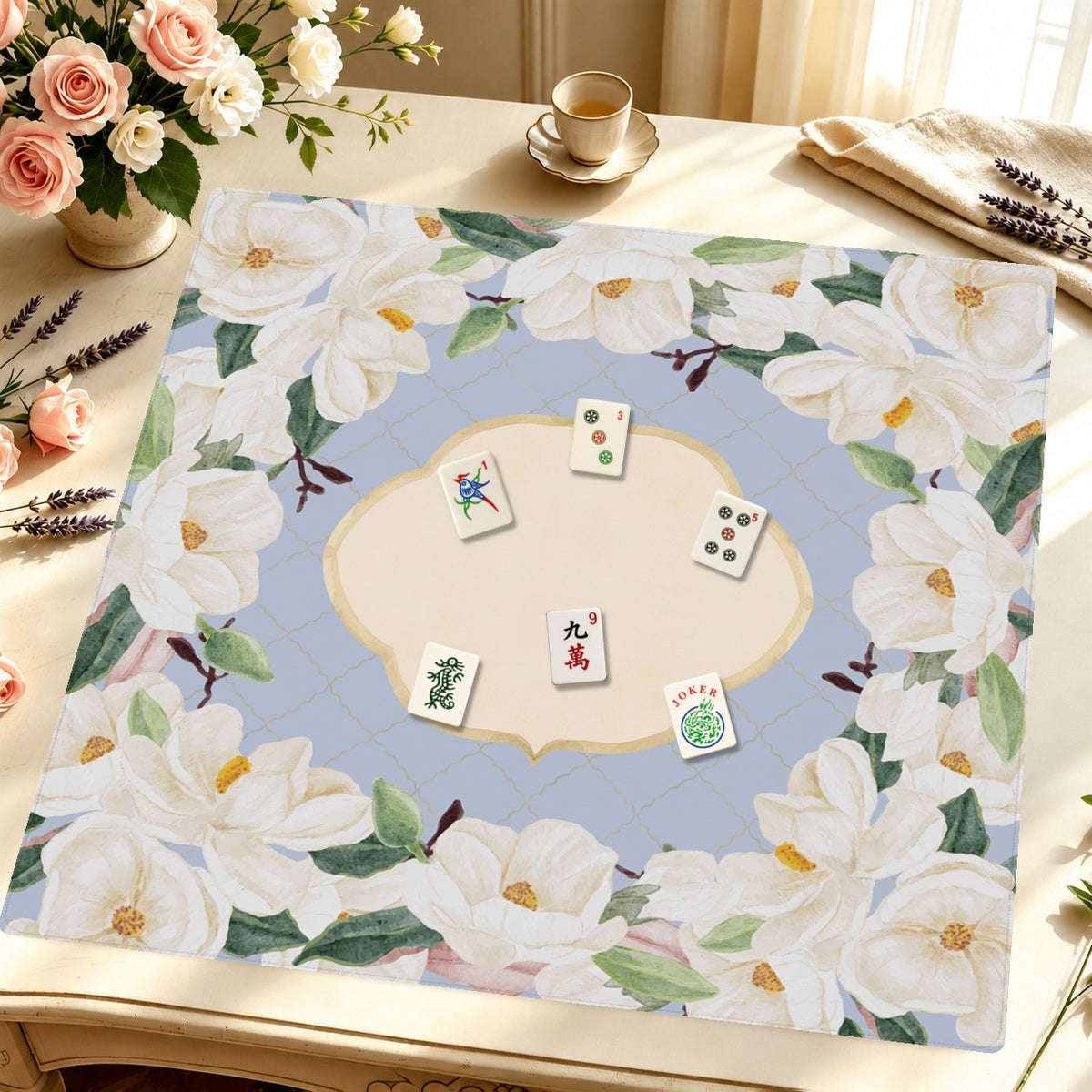 Mahjong by SI™ Magnolia House Mahjong Mat — Styled Tile Table [styled-tile-table-square]